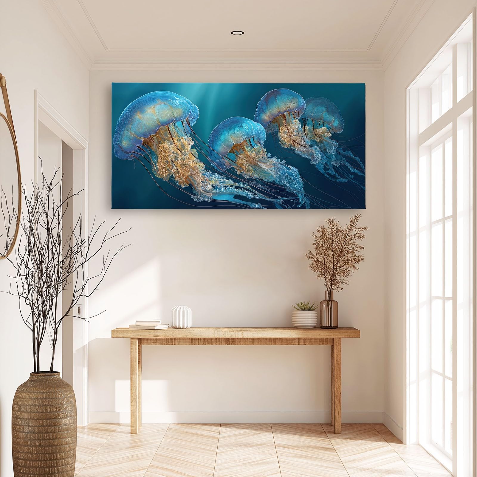 XXL Leinwand Bilder mit Rahmen Tier Ozean Schwimmende Qualle, Bild auf Leinwand Wandbild groß für Wohnzimmer Schlafzimmer Büro – Wohnzimmerbilder Deko 120x80 cm