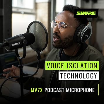 Shure MV7X Microphone - XLR Only Pro Quality Dynamic Mic for Podcasting & Vocal Recording, Voice-Isolating Technology, All Metal Construction, Mic Stand Compatible, Optimized Frequency - Black