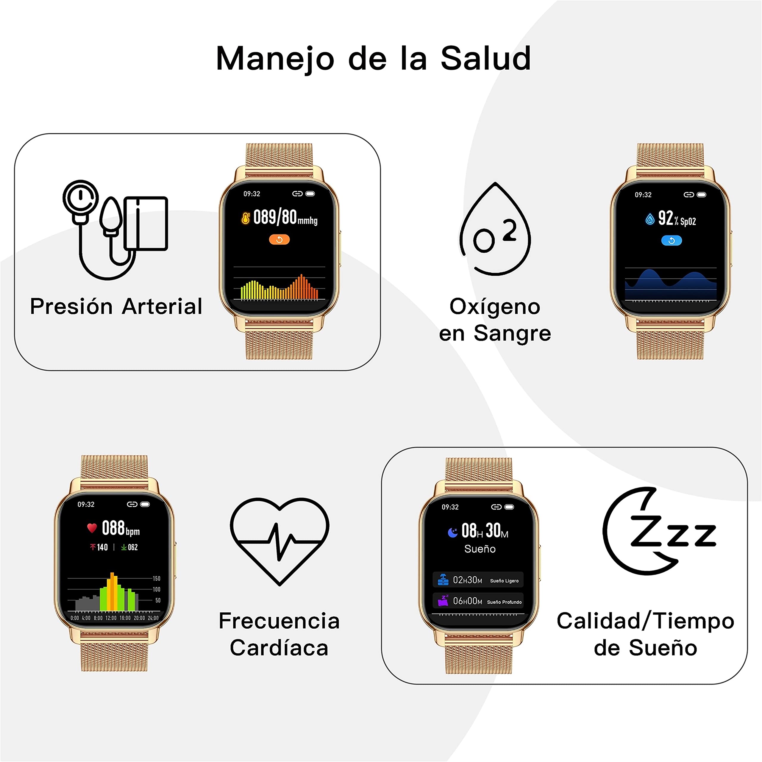 Popglory Reloj Inteligente Mujer, Llamadas/Presión Arterial/100+ Deportes Smartwatch Mujer, Frecuencia respiratoria Frecuencia Cardíaca Oxígeno en Sangre Sueño, Reloj Android iOS