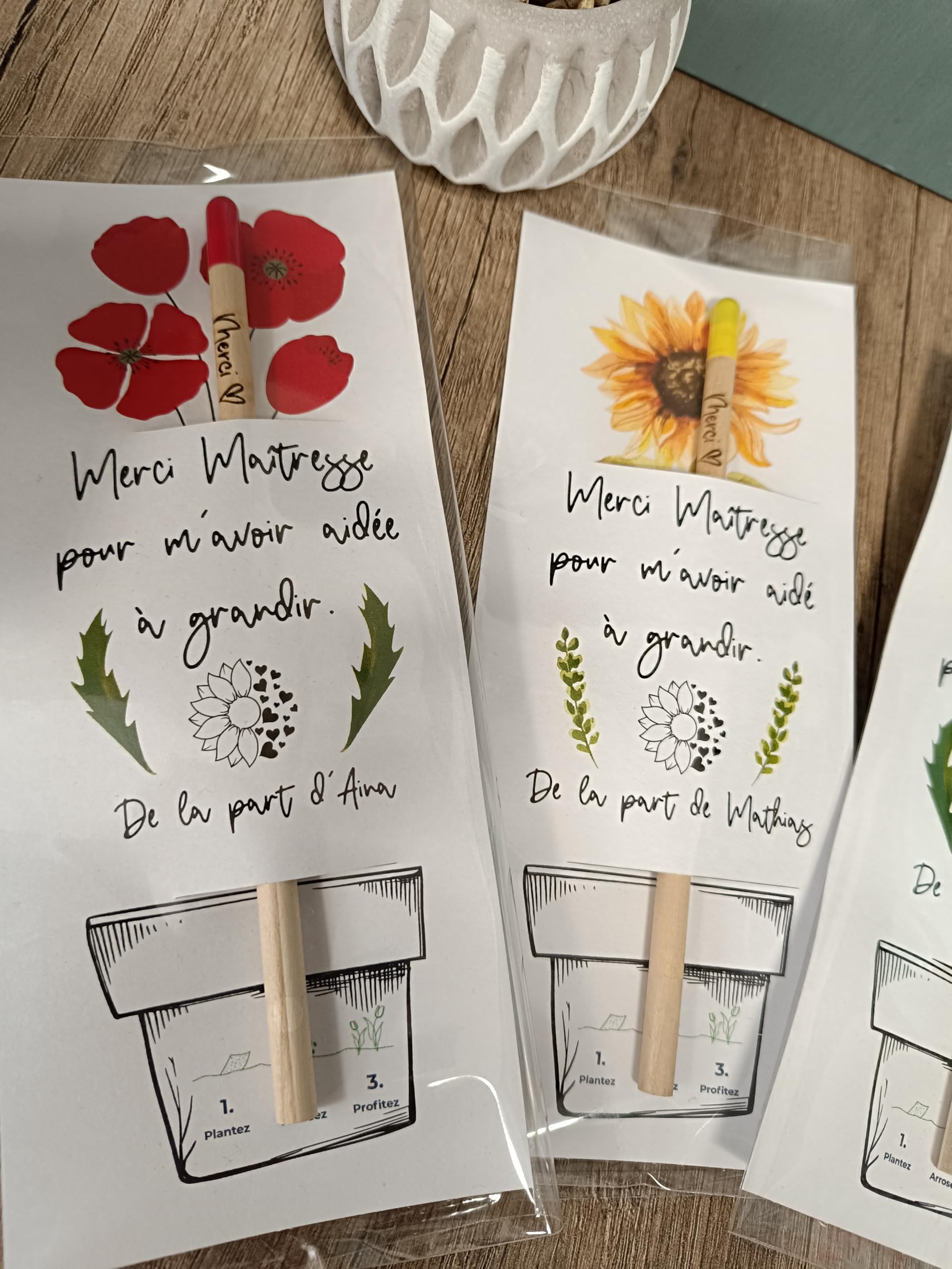 Crayon à planter Merci Tournesol Lavande Coquelicot Cadeau Maîtresse Atsem Nounou