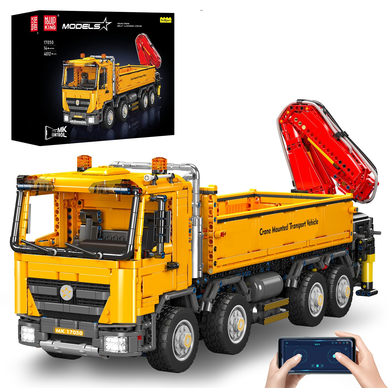 Mould King 17050 MOC Technology Car Pneumatic Crane Model - Remote Controlled Crane Building Set with 4012 Parts and 9 Motorized Clamping Blocks