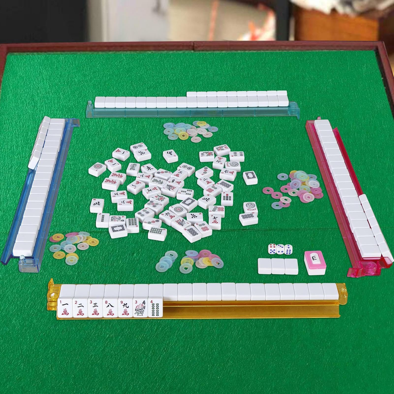 Générique Amerykańska gra Mahjong - klasyczna i ponadczasowa gra planszowa dla całej rodziny, kompletne akcesoria przenośne kości i zasady do nauki w domu dla dorosłych początkujących i seniorów