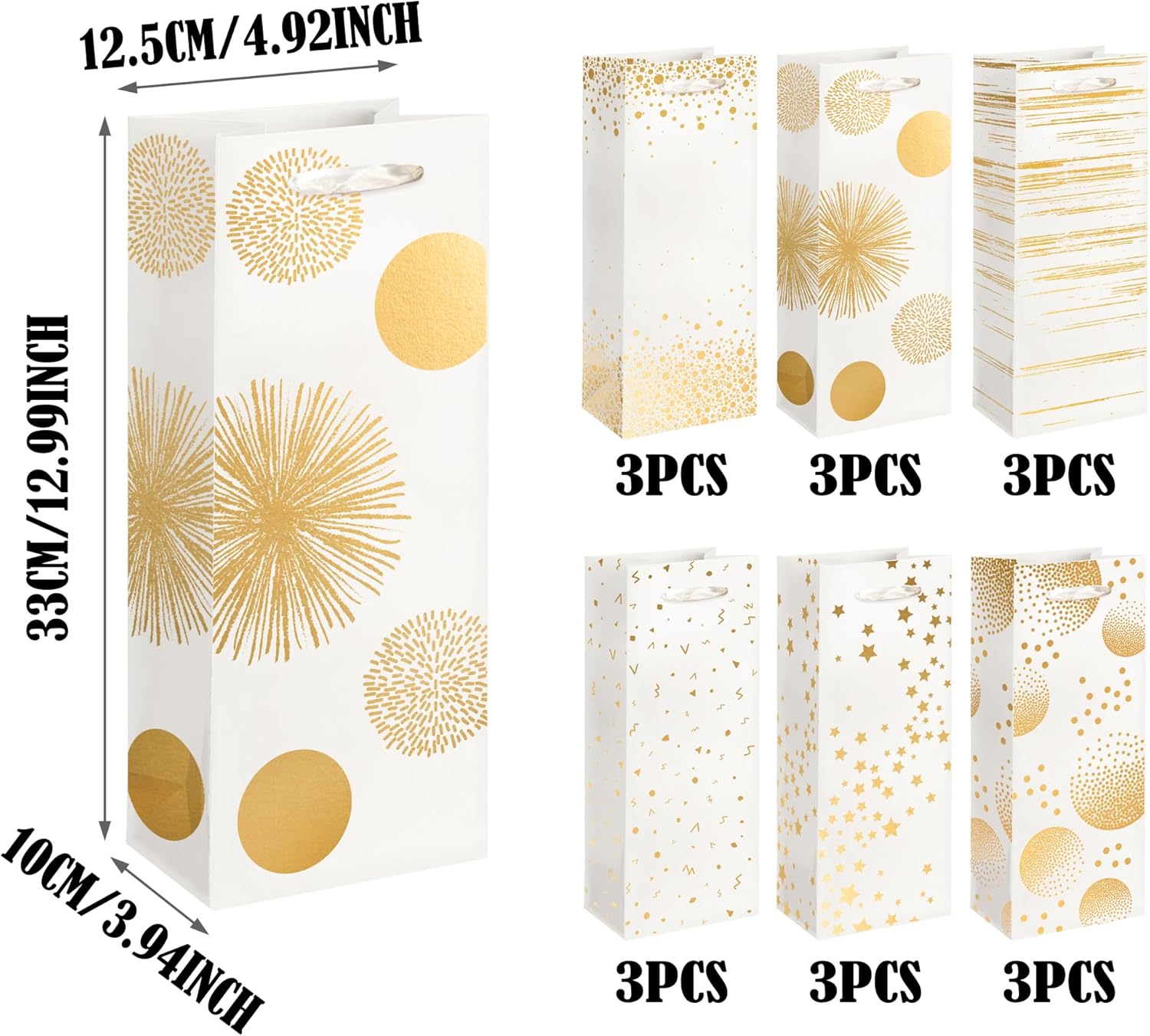 KEEPARTY 18 PCS Wine Gift Bag 5 "x 4" x 13 "Loose Wine Bottle Gift Bag Paper Gift Bag with Handle and Gold Hot Print for Wedding Party Anniversaries - Image 2