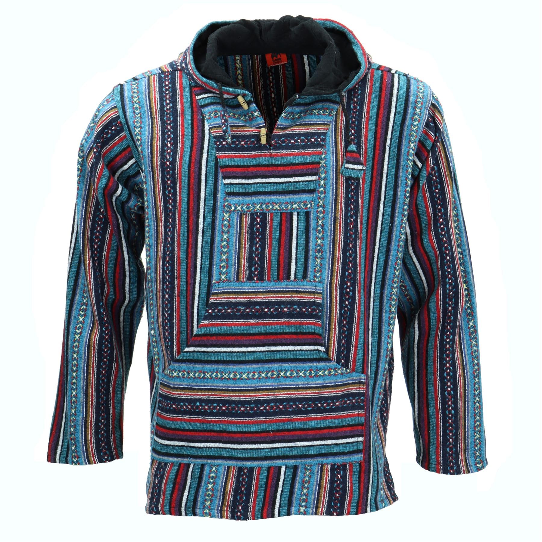 LOUDelephant Unisex Baja Hoodie - Purple Sky Medium - Brushed Cotton Pullover Jumper - Mexican Style Festival Top with Kangaroo Pocket - Boho Hippie Surf Skater Fleece-Lined Hoody