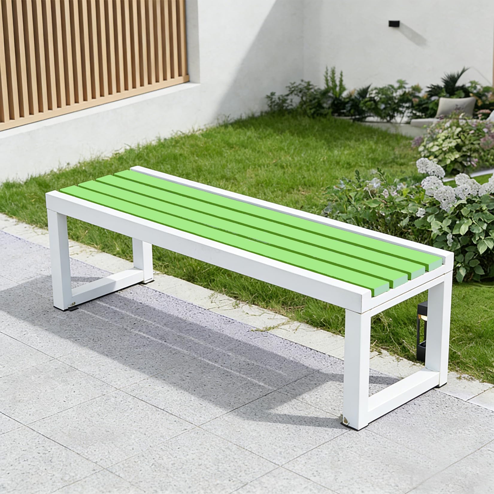 Banco de porche verde claro en madera de 120cm para disfrutar del patio en familia
