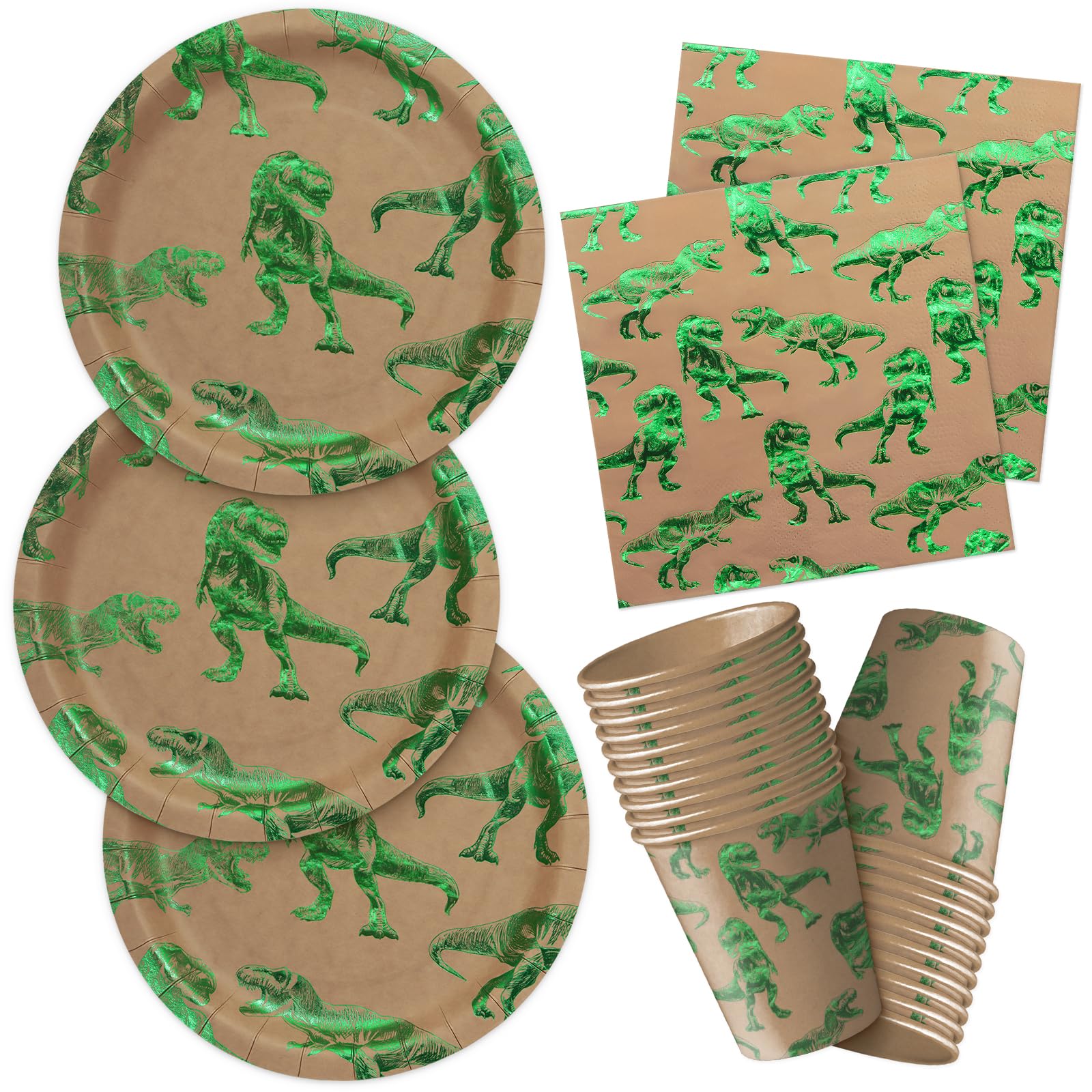 HNH Dinosaur Party Paper Plates Napkins Cups Set Dinnerware Disposable for 16 Person
