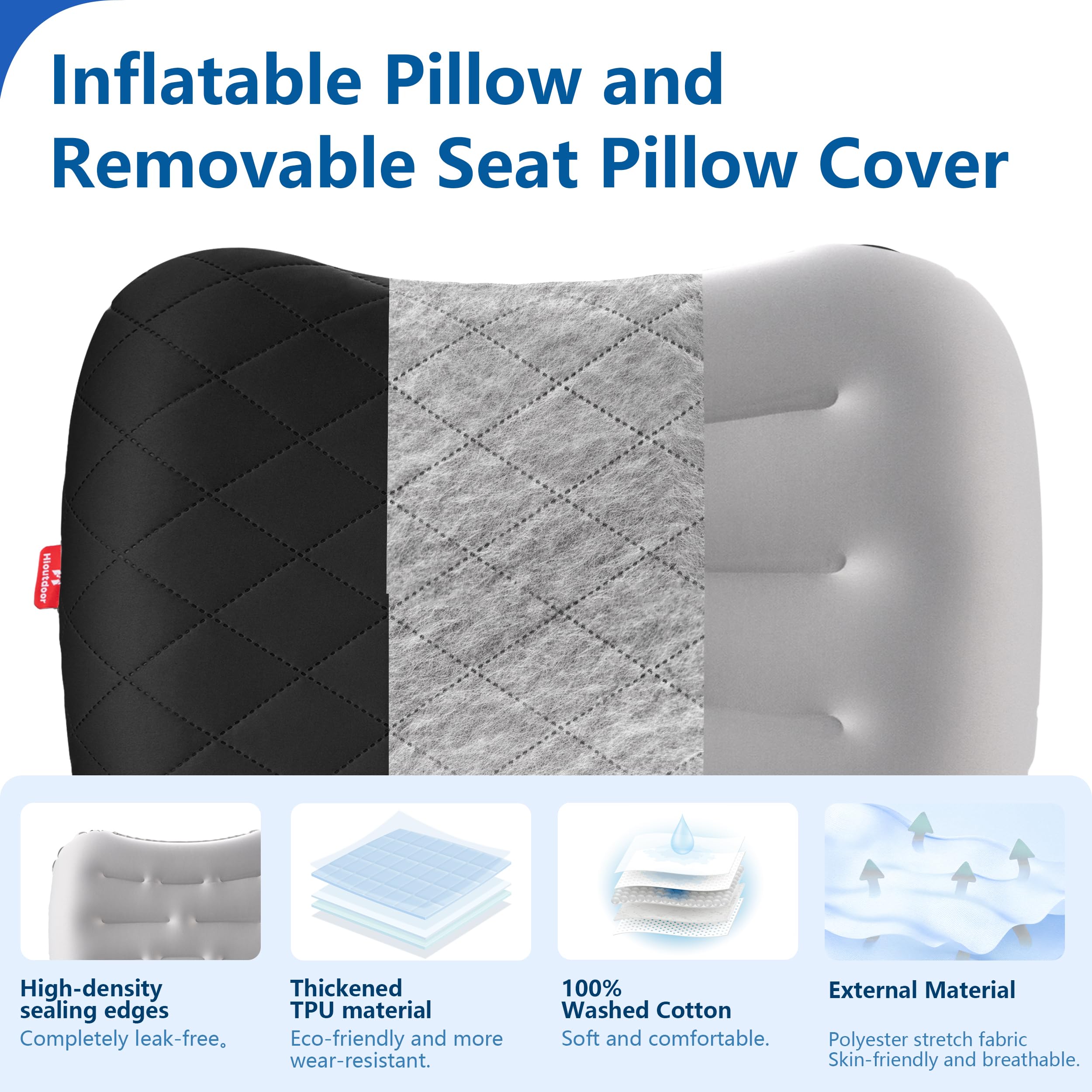 Hioutdoor Coussin Gonflable Oreiller Ergonomique Noire