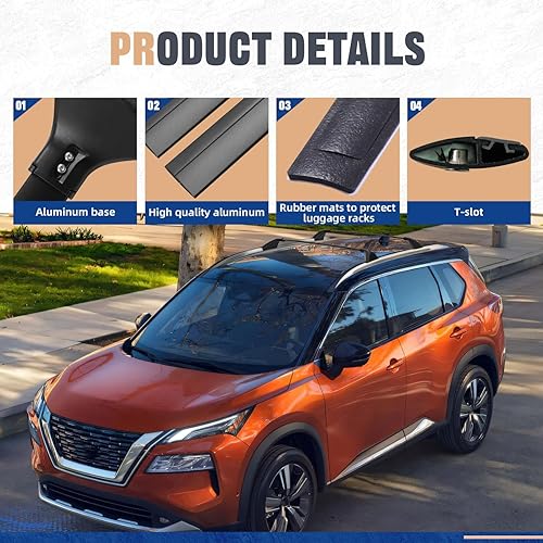 Miniatura 6 de ‎AUXPACBO - Barra transversal para Nissan Rogue 2021 2022 2023 2024 2025 SV SL Platinum con riel de techo, barras transversales de techo,