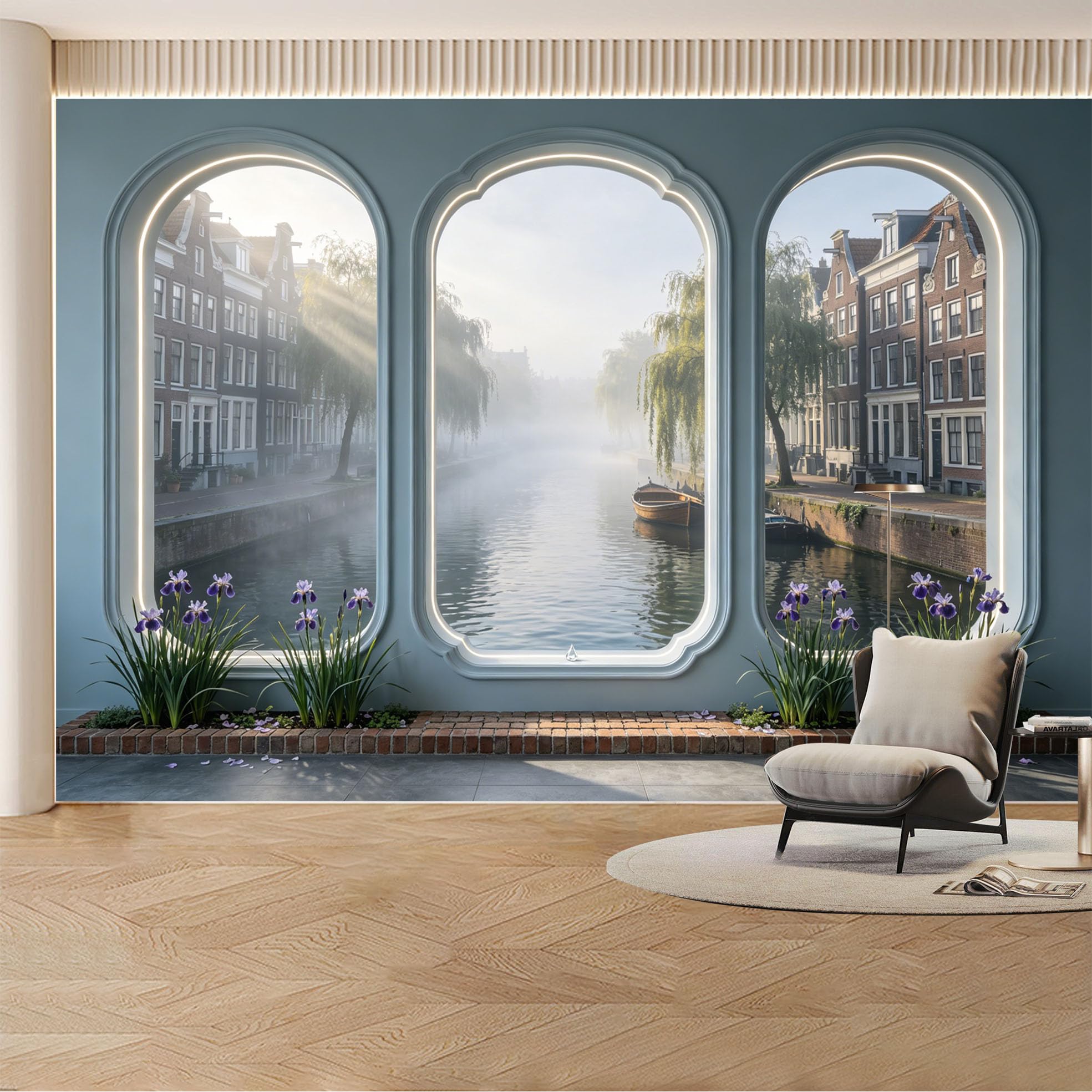 Custom Wall Mural Wallpaper Canal Cityscape Landscape Nature Large Wall Art Wall Decor Misty Nordic Sunset Removable SelfAdhesive Large Photo for Living Room， Bedroom， Office
