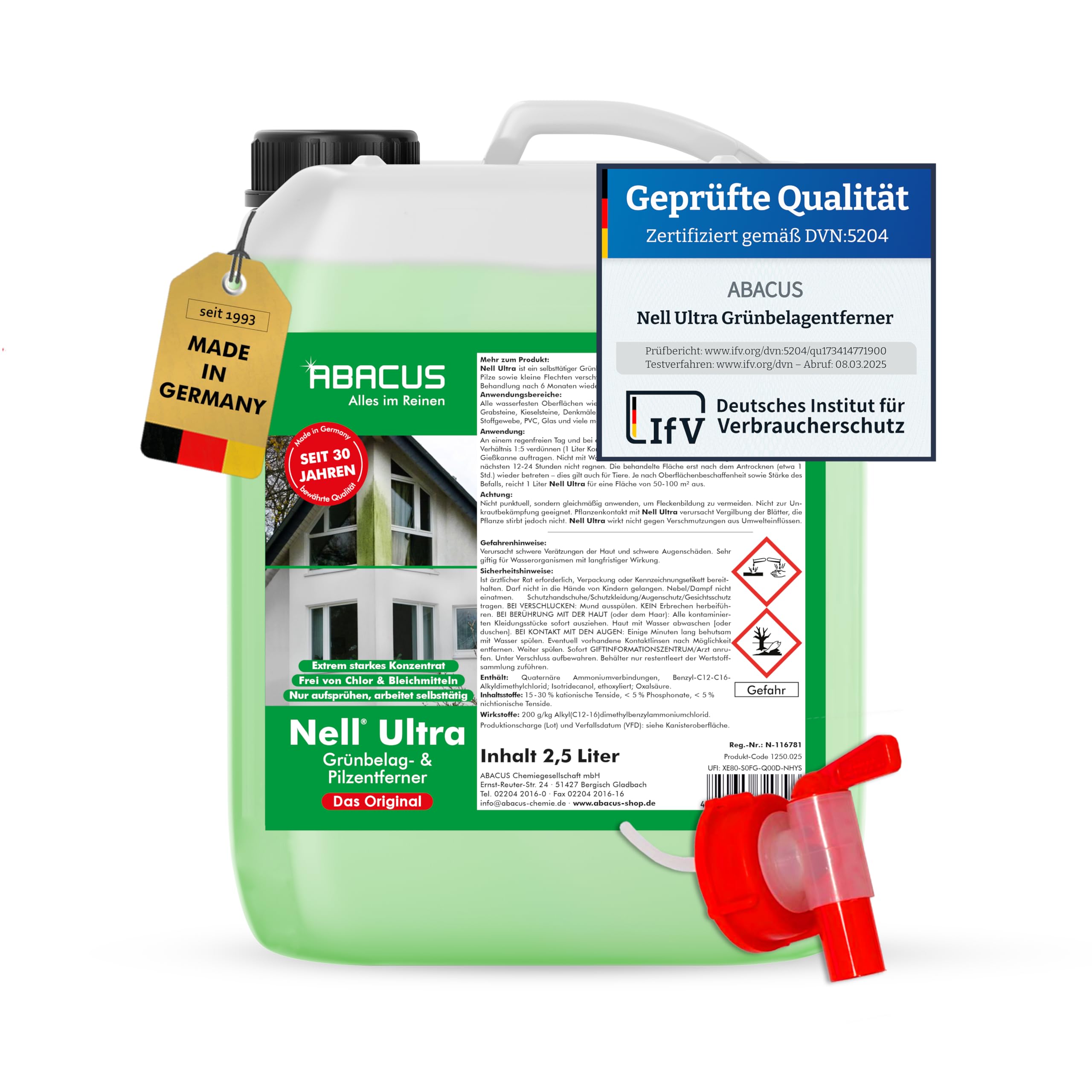 ABACUS Nell Ultra Grünbelagentferner & Algenentferner Konzentrat – Langzeitschutz, selbsttätige Reinigung, 2,5 Liter