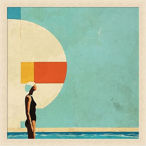 Amanti Art Framed Wall Art Print 22x22 Mid Century Pool by Layla Oz, Abstract Wall Art, Mid Century Modern Decor, Medium Poster Painting Artwork for