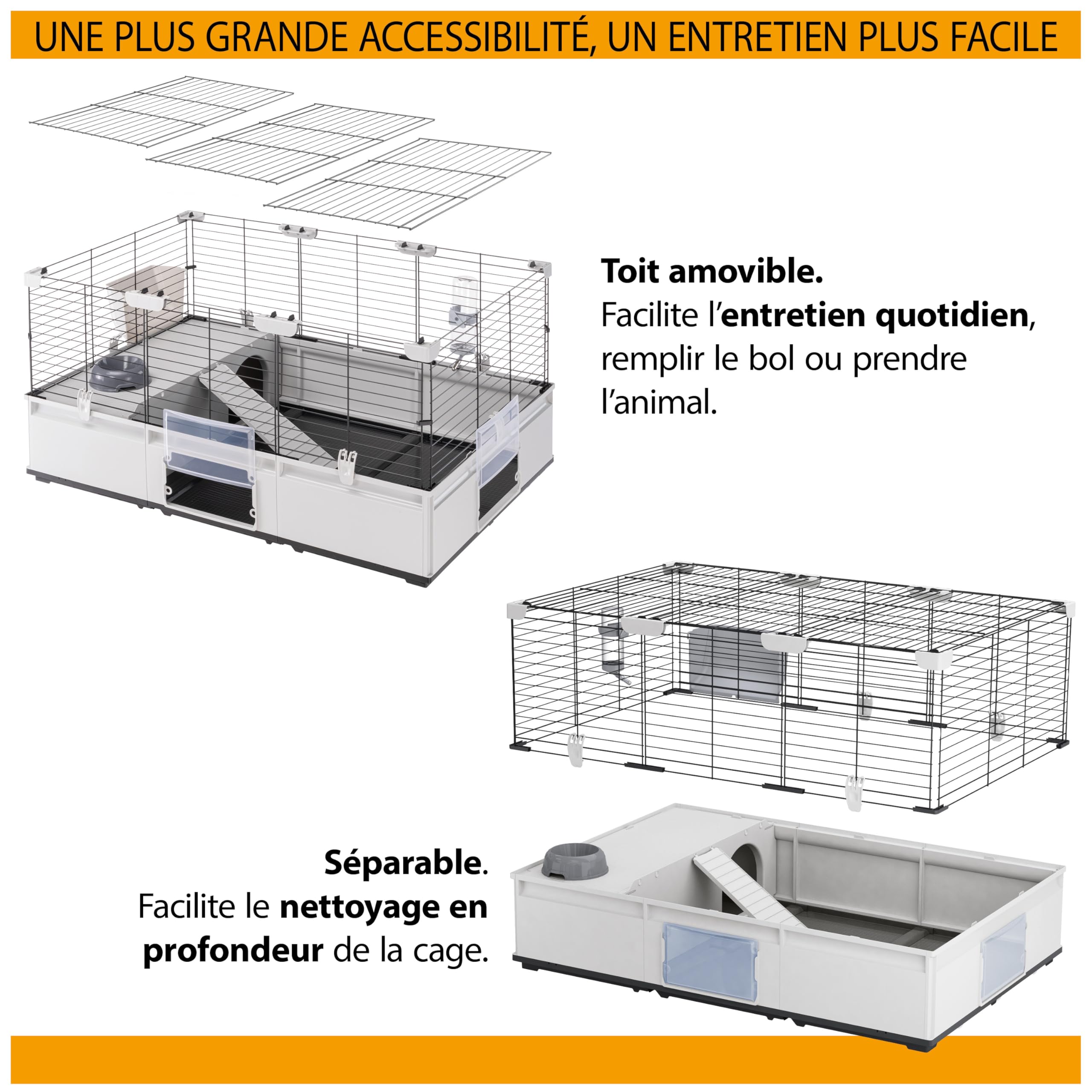 Ferplast, Cage pour Lapins, Cage pour cochons d'Inde, cobayes, Modular 1, Extensible, Cage à Lapin, Accessoires Inclus, Facile à Nettoyer, 74 x 72 x h 56 cm