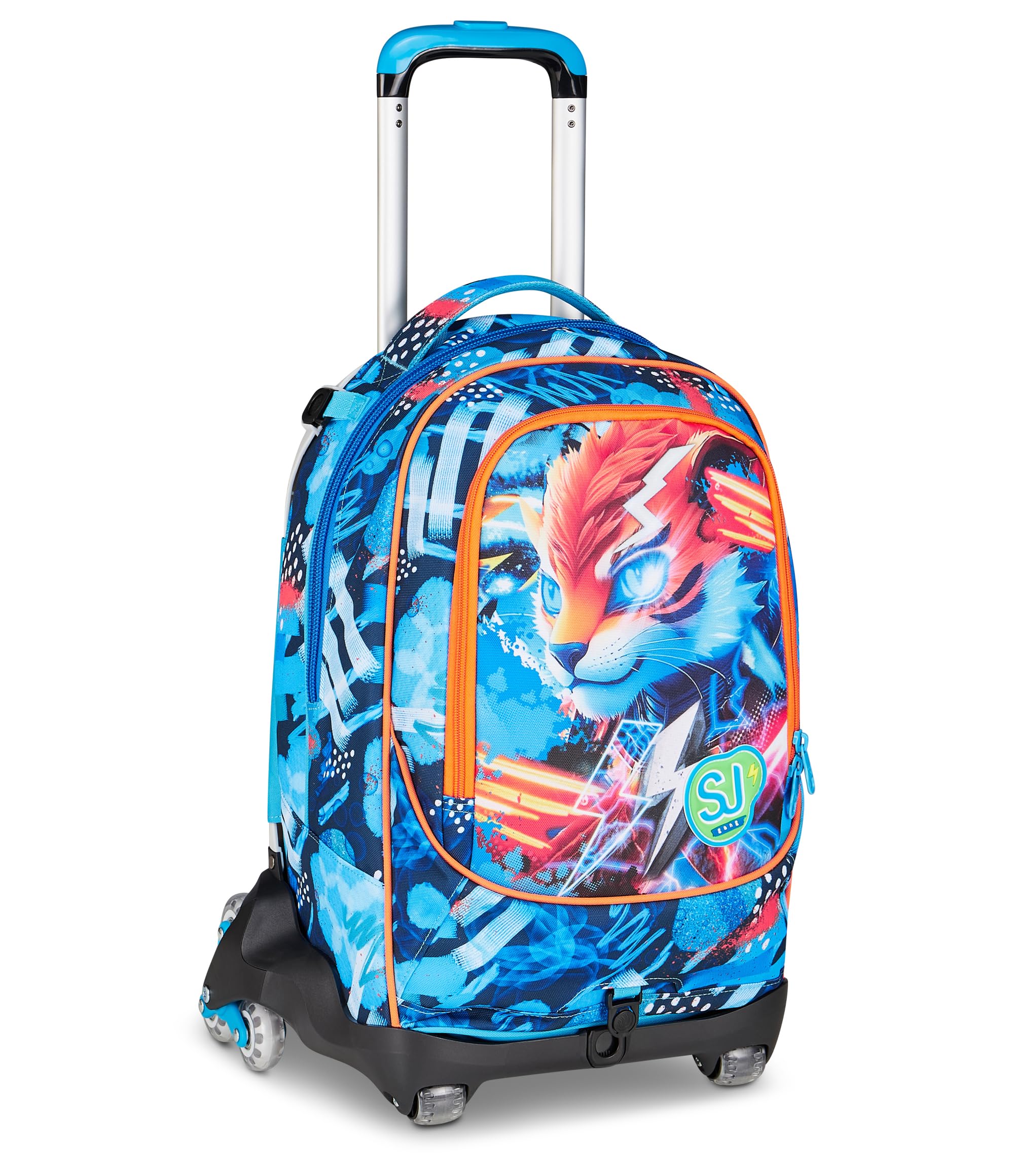 SJ GANG STYLE JAM GANG Trolley Scuola Jack 8 ruote SPEED ANIMAL BOY, Celeste, 34L, Scomponibile, Uso Zaino, Cross-over System, Spallacci a scomparsa, Tasca portaborraccia, Elementari e medie, Bambino