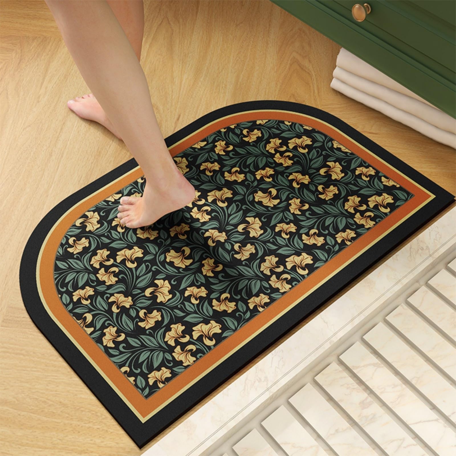 Tapis salle de bain absorbant terre de diatomée 40x60 noir jaune antidérapant