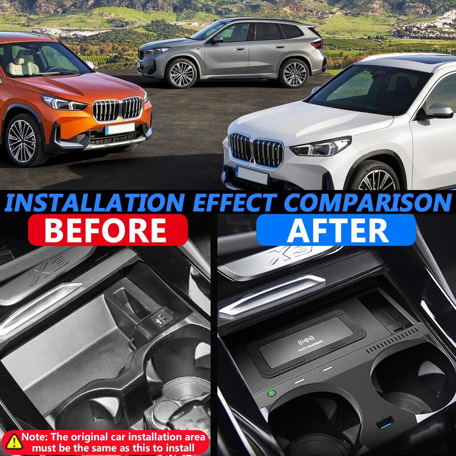 2024 Nuova Versione Caricatore Wireless per Auto per BMW X3/X4/X3M/X4M 2019-2023 Tutti i Modelli, 15W Ricarica Rapida con Porta USB 27W Caricatore Wireless per Telefono Qi, Nero