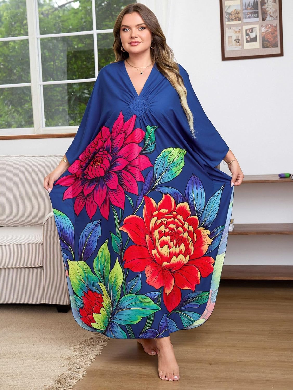 Kaftan Dress for Women - Plus Size Caftan Maxi Beach Dress Moo Moos Loungewear, Swimsuit Cover Up for Beach, Pool or Vacation - Image 3