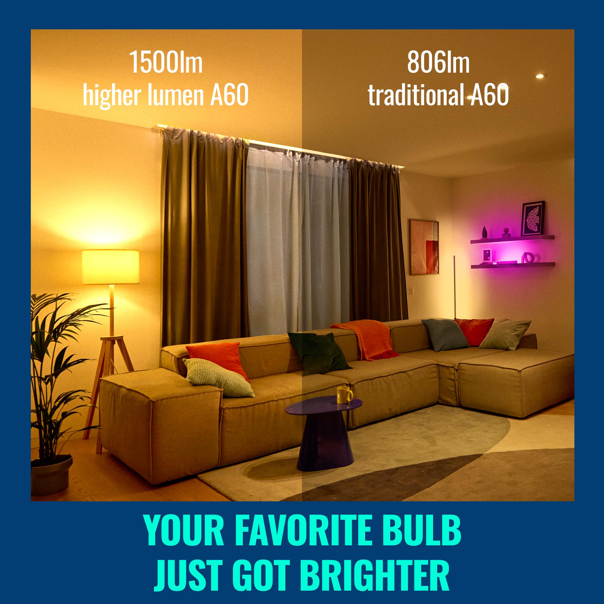 WiZ Smart LED A60 Bulb, Tunable White and Full Color, E27 Base, 100W Equivalent, 2200-6500K, 1521 Lumens, Dimmable - Image 3