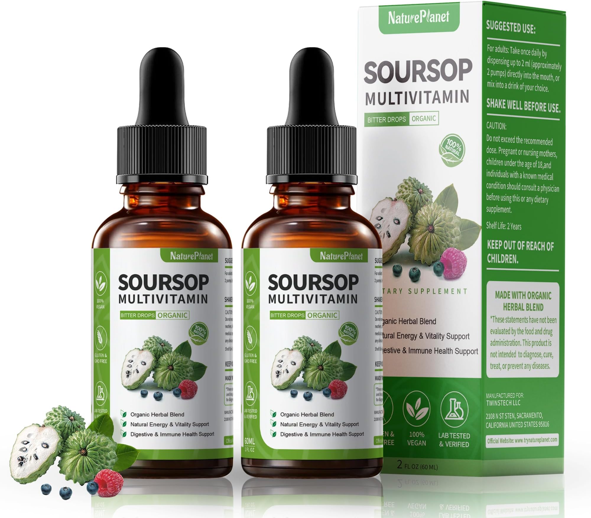 Guanábana Soursop Bitters Liquid Drops with Vitamin C, D3, B6, Soursop Fruit & Leaf Extract + 10 Bitters Botanicals for Immune Support Digestive Health Antioxidant Boost丨Non-GMO Vegan 120mL/4 Fl Oz