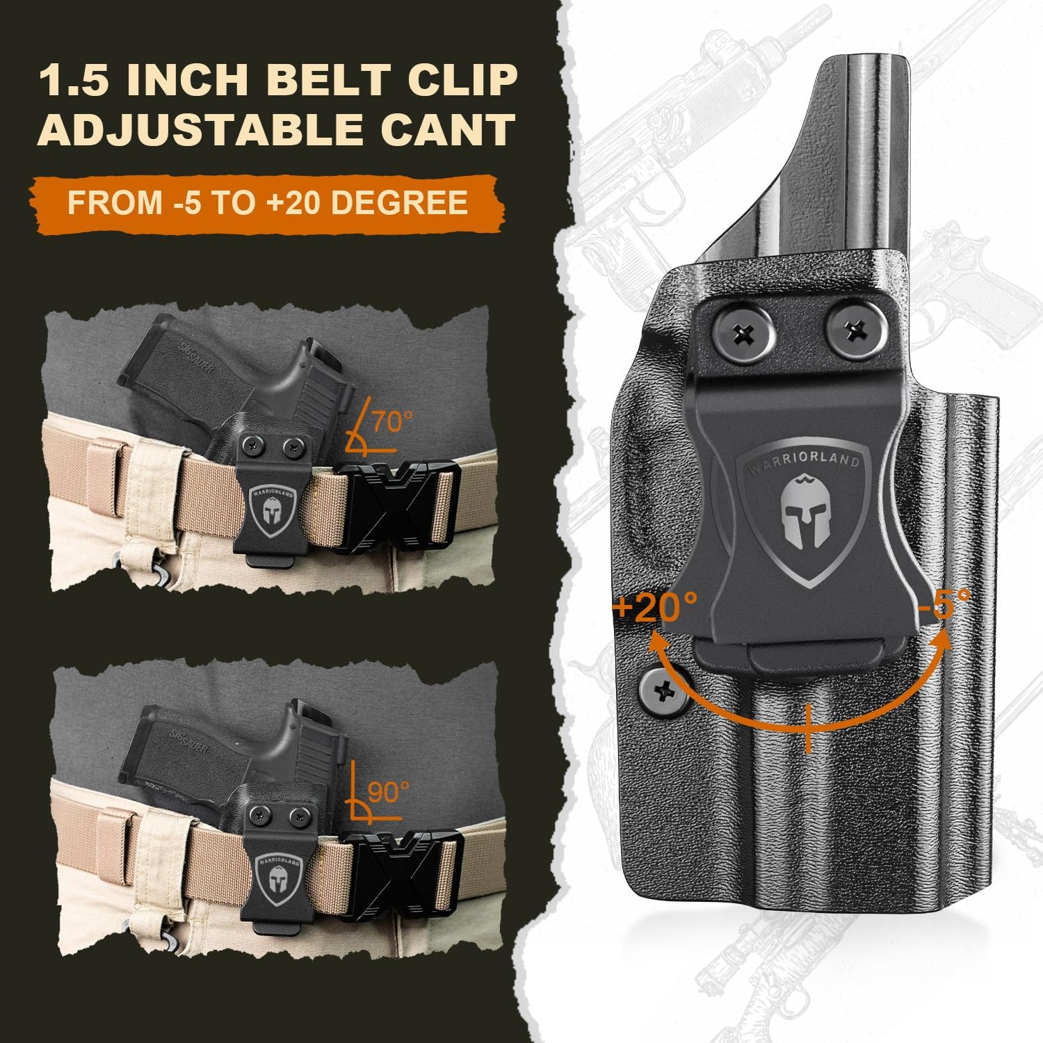 WARRIORLAND IWB Kydex Holster, Fits Glock 23 Gen 1-5 | Optics Cut, Appendix Concealed Carry, Adj. Retention & Cant, Right- /Left-Hand/with Claw Optional