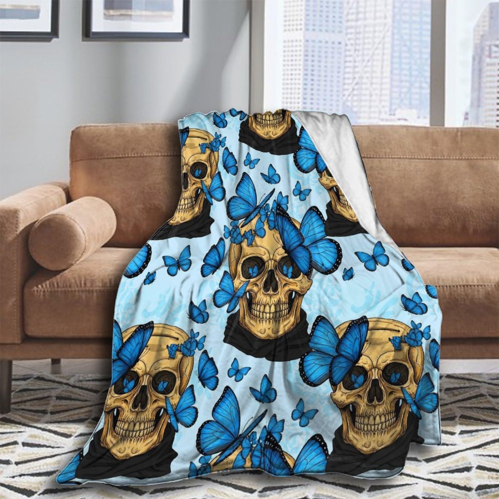 Oudrspo Throw Blanket for Couch Soft Skull and Crossbones Blankets and Throws for Sofa