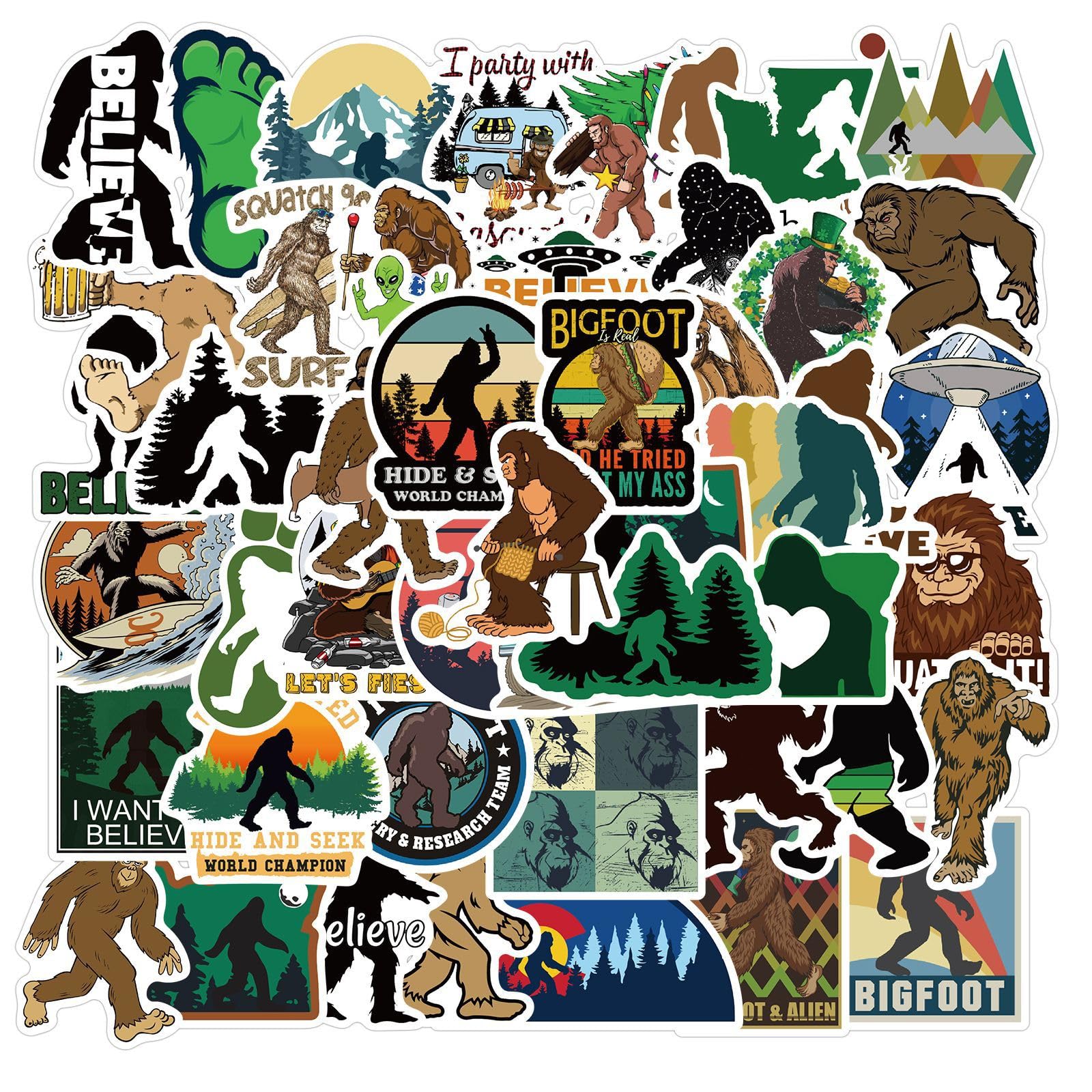 Bigfoot Outdoor Nature Vinyls Stickers 50Pcs Laptop Sticker Waterproof Stickers Luggage Skateboard Water Bottle Stickers Decal Bicycle Bumper