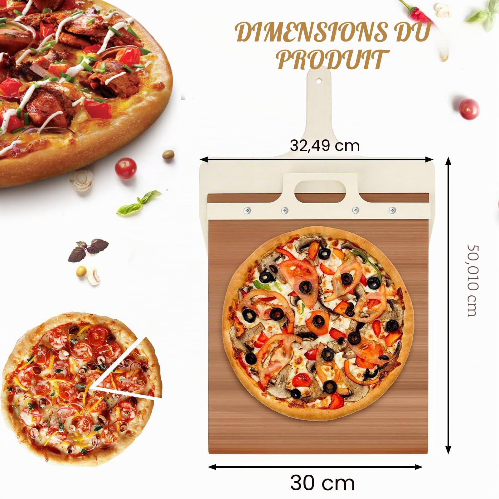 Sliding Pelle à pizza [2026 NOUVEAU] Pelle à pizza coulissante pour pizza parfaitement transmise (55 x 30) (50 x 30)