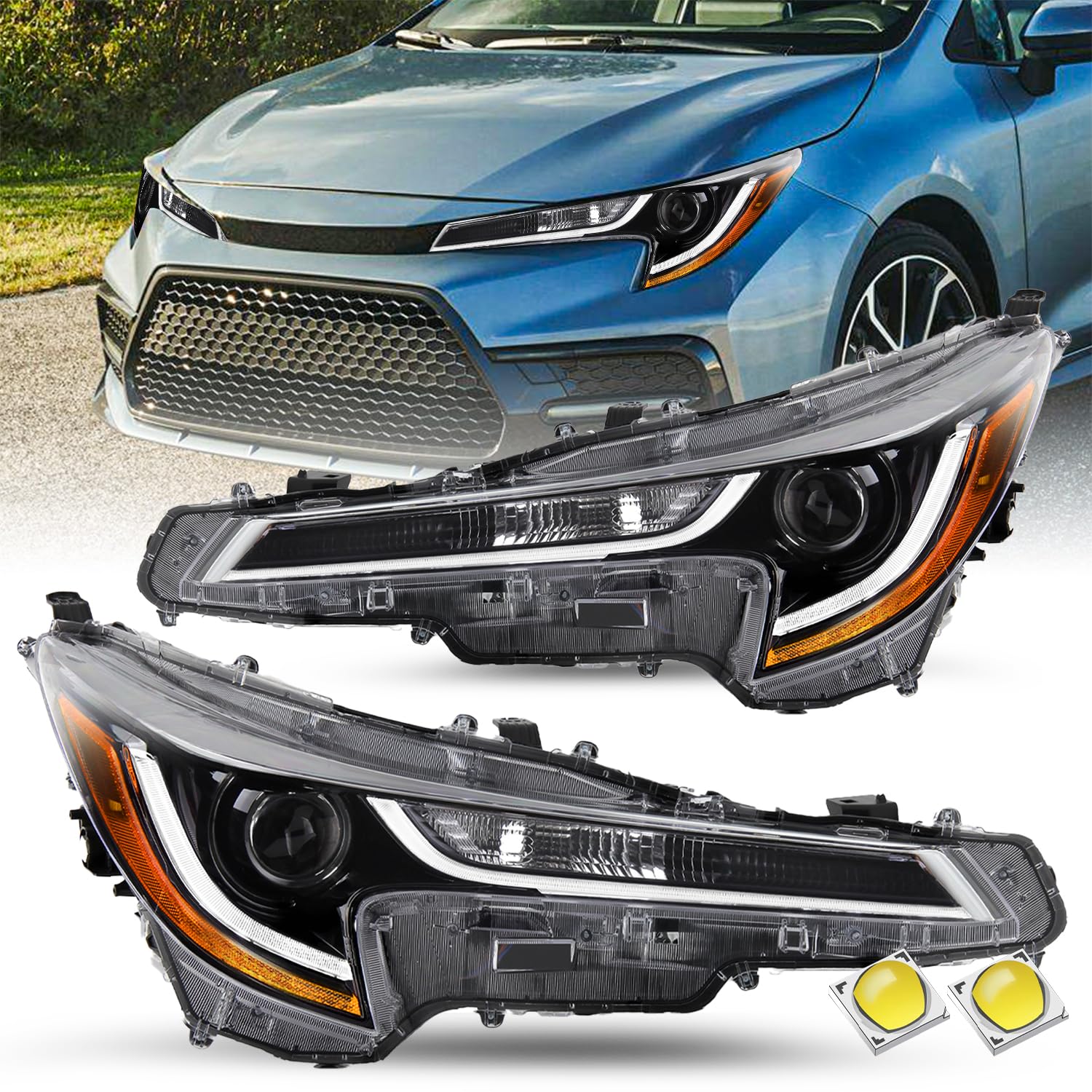 JSBOYAT Headlight Assembly Compatible with 2020 2021 2022 Toyota Corolla L/LE/LED Projector Headlight Passenger and Driver Side