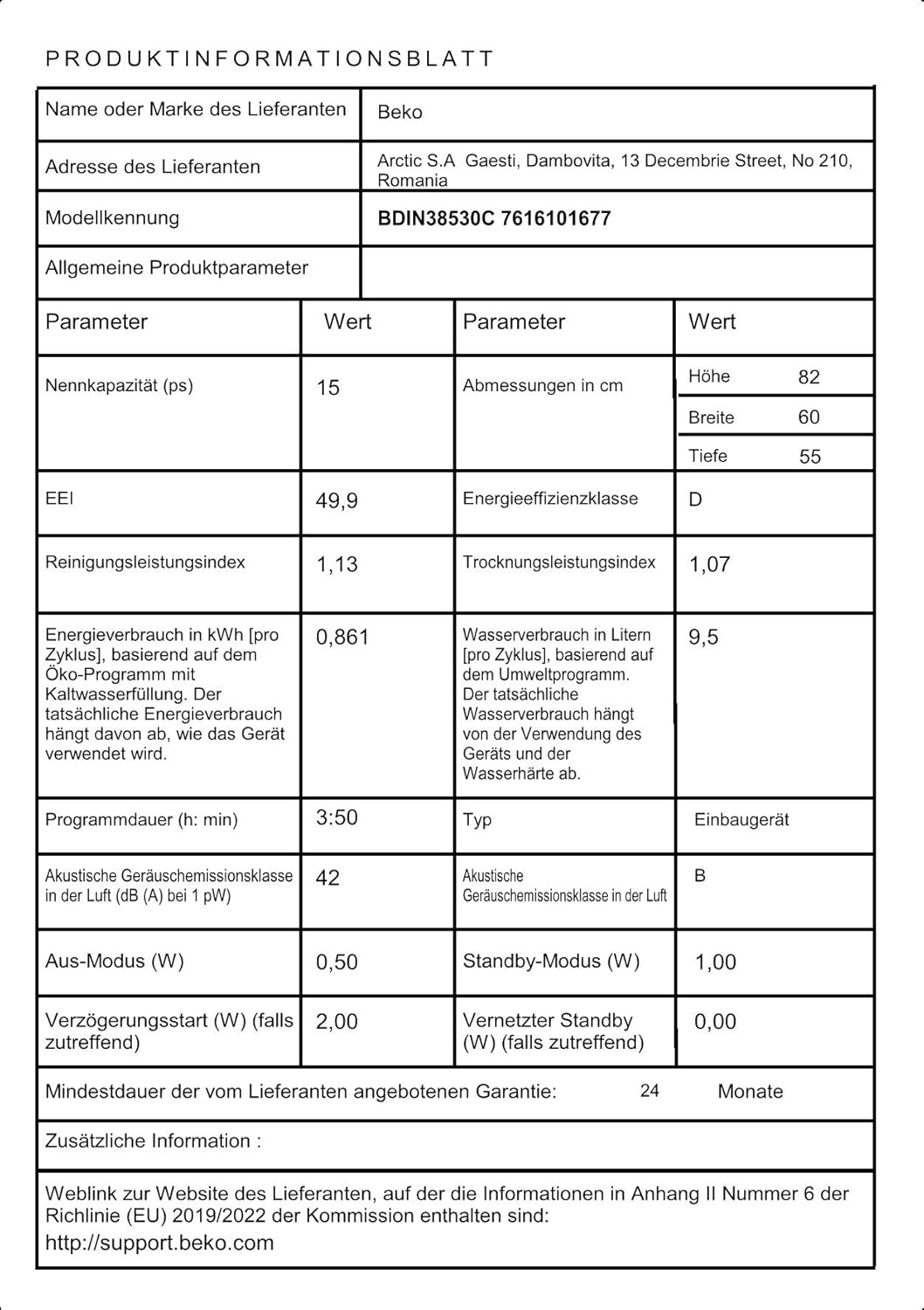 Beko BDIN38530C Einbau-Geschirrspüler/ConerIntense/10 Jahre Motorgarantie/Vollintegriert/H x B x ...