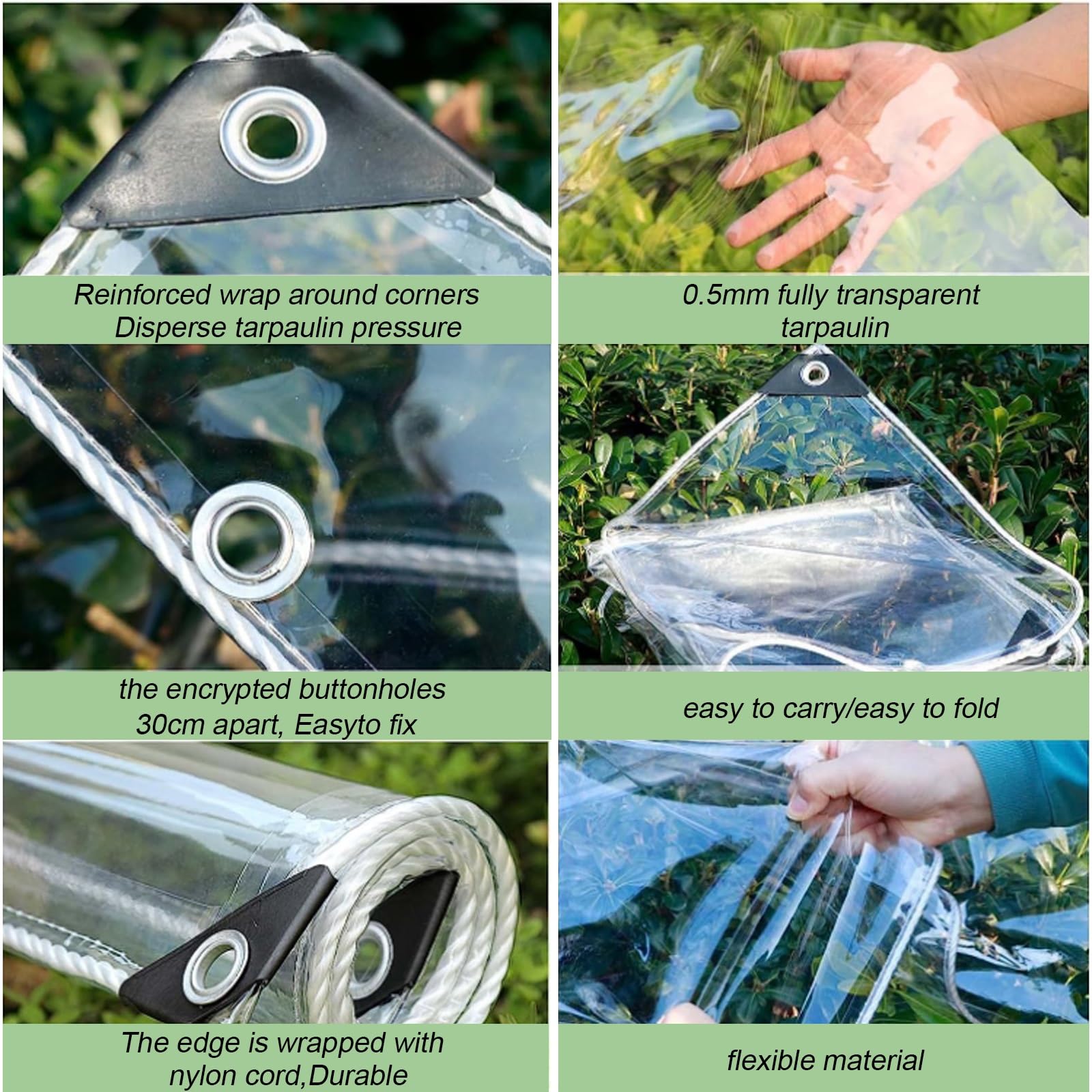 QWEASDF Outdoor PVC Planenvorhänge Mit Reißverschlusstür – 0,5 Mm Dick, Transparent, Wasserdicht, 680 G/m² – 2,2x2,5 M