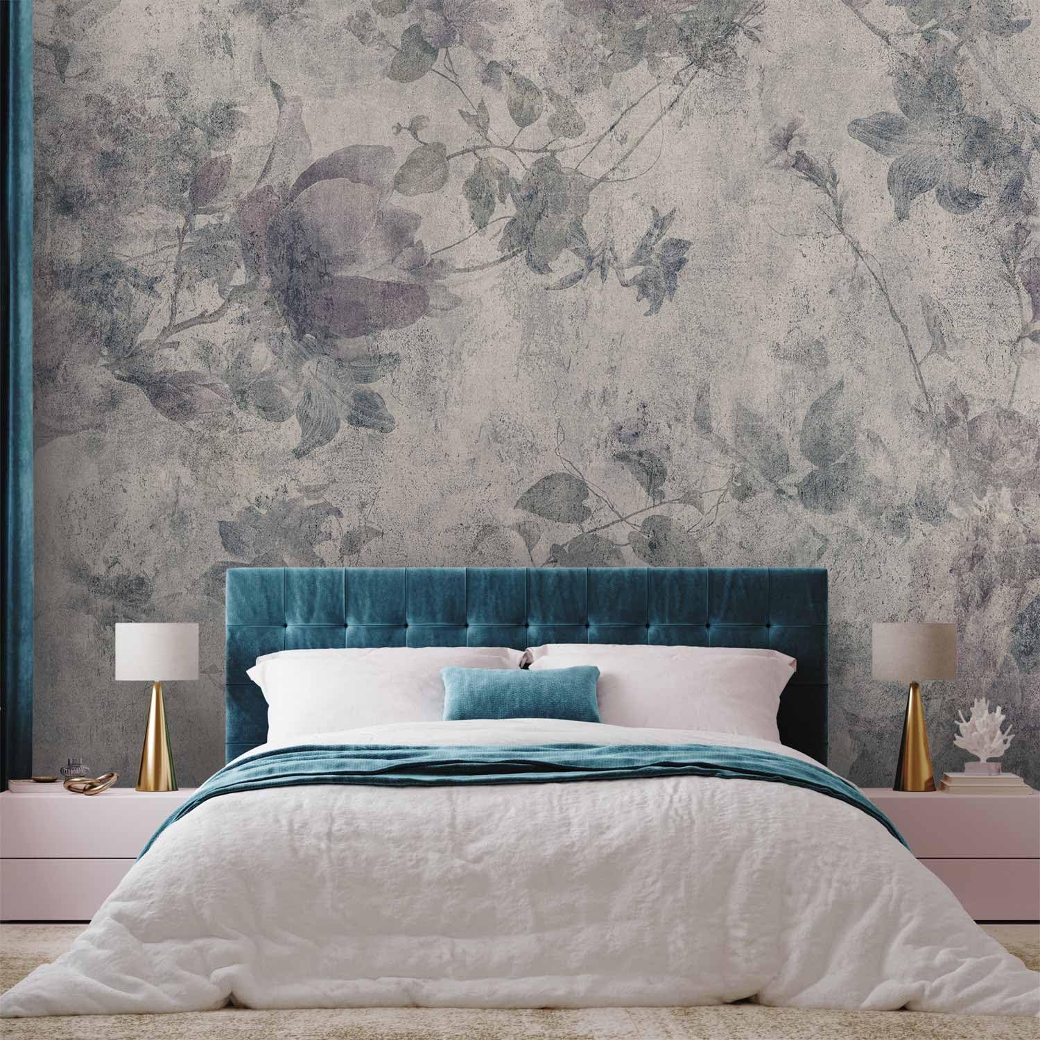 Carta Da Parati Adesiva Fiori Giglio - 392x280 Cm Effetto Bokeh Grigio