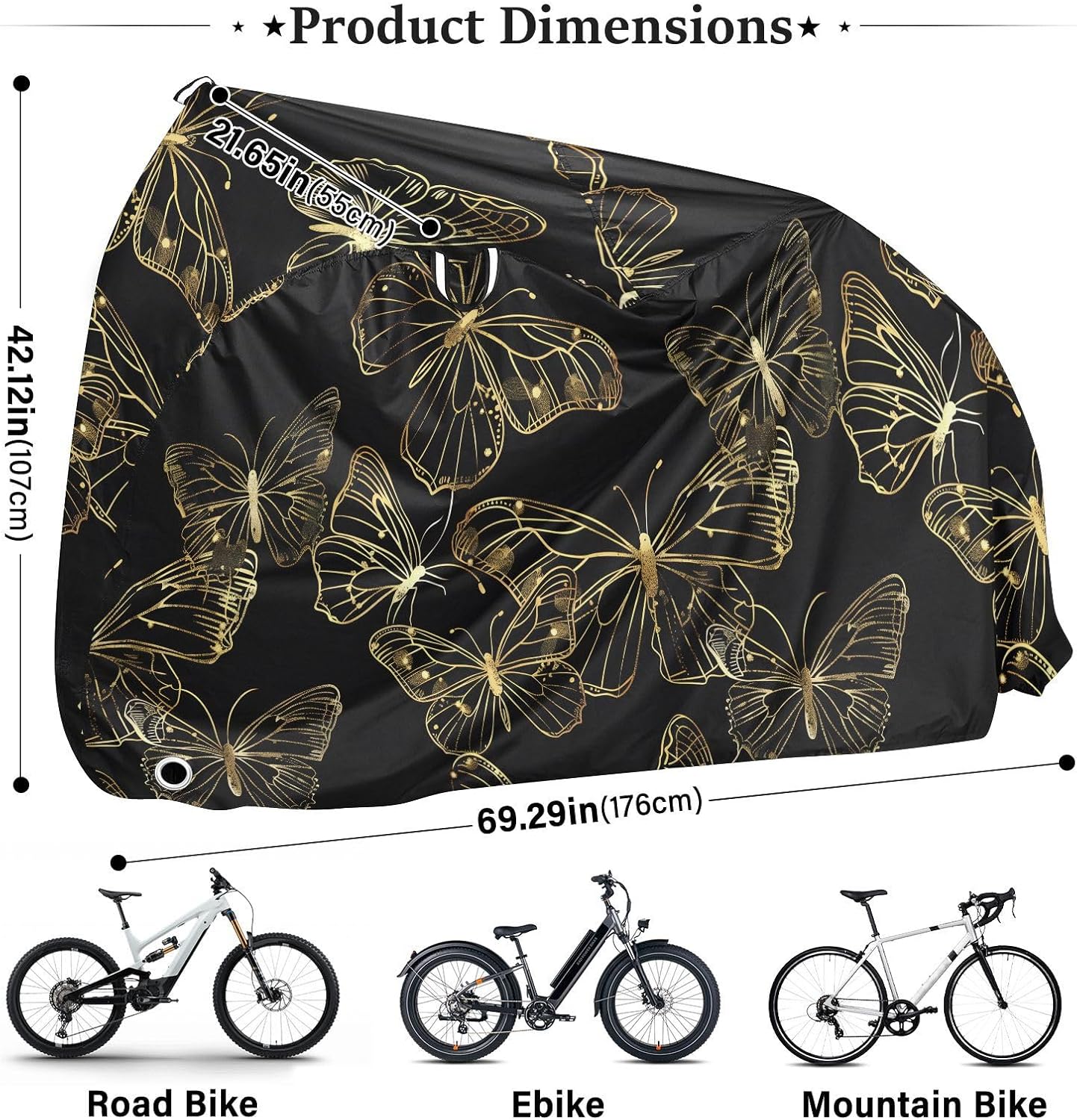 ALAZA Gold Butterfly Bike Cover Waterproof Outdoor Ebike Bicycle Covers Tarp Protection for 1/2 Bikes, Sun UV Dust Wind Proof