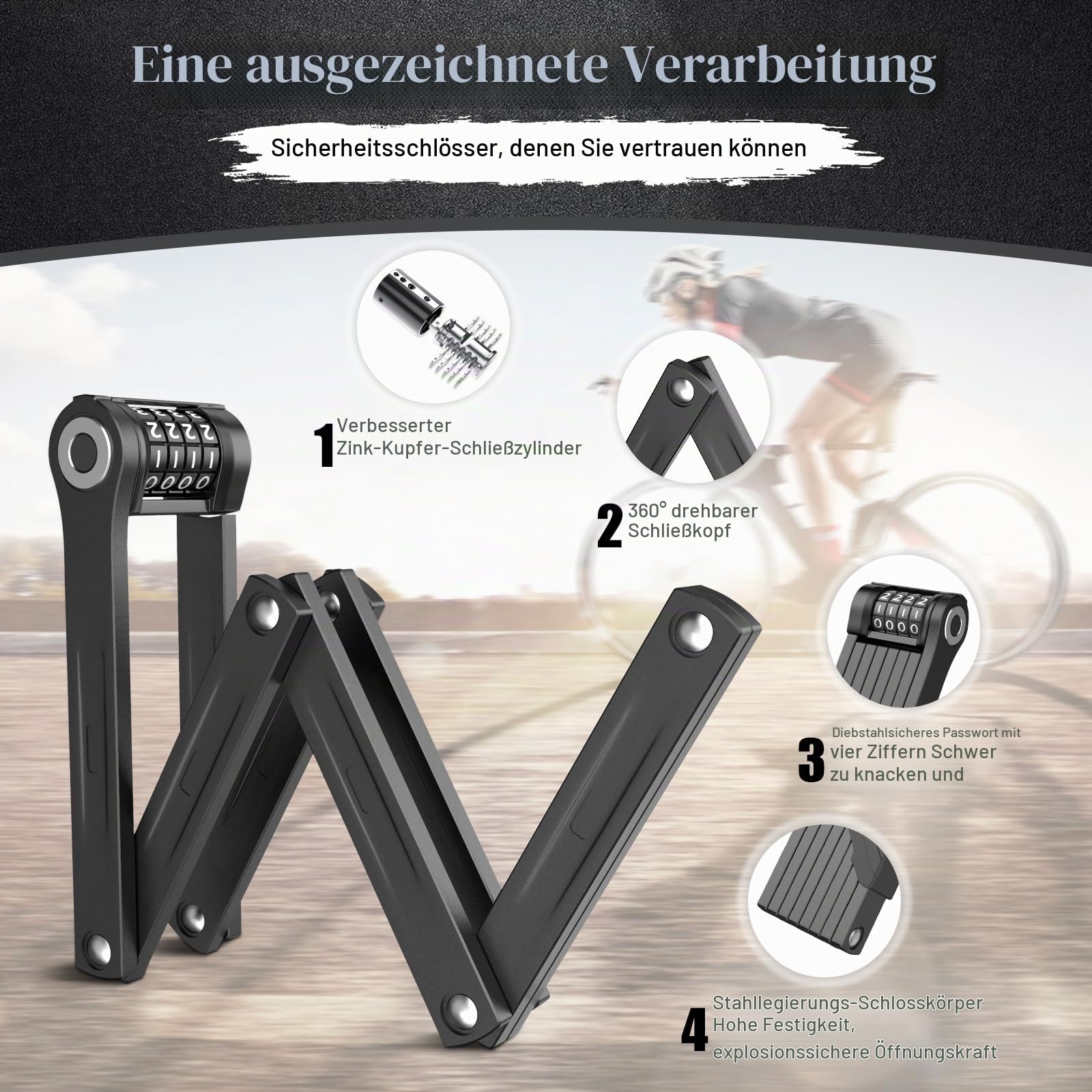 IMAYCC Fahrradschloss Faltschloss Hohe Sicherheit, 120CM Faltschloss Fahrrad Zahlenschloss, Robustes Bike Lock mit Halterung, Extra Hohen Diebstahlschutz für alle Fahrräder, E-Bikes, etc. (1.4kg)
