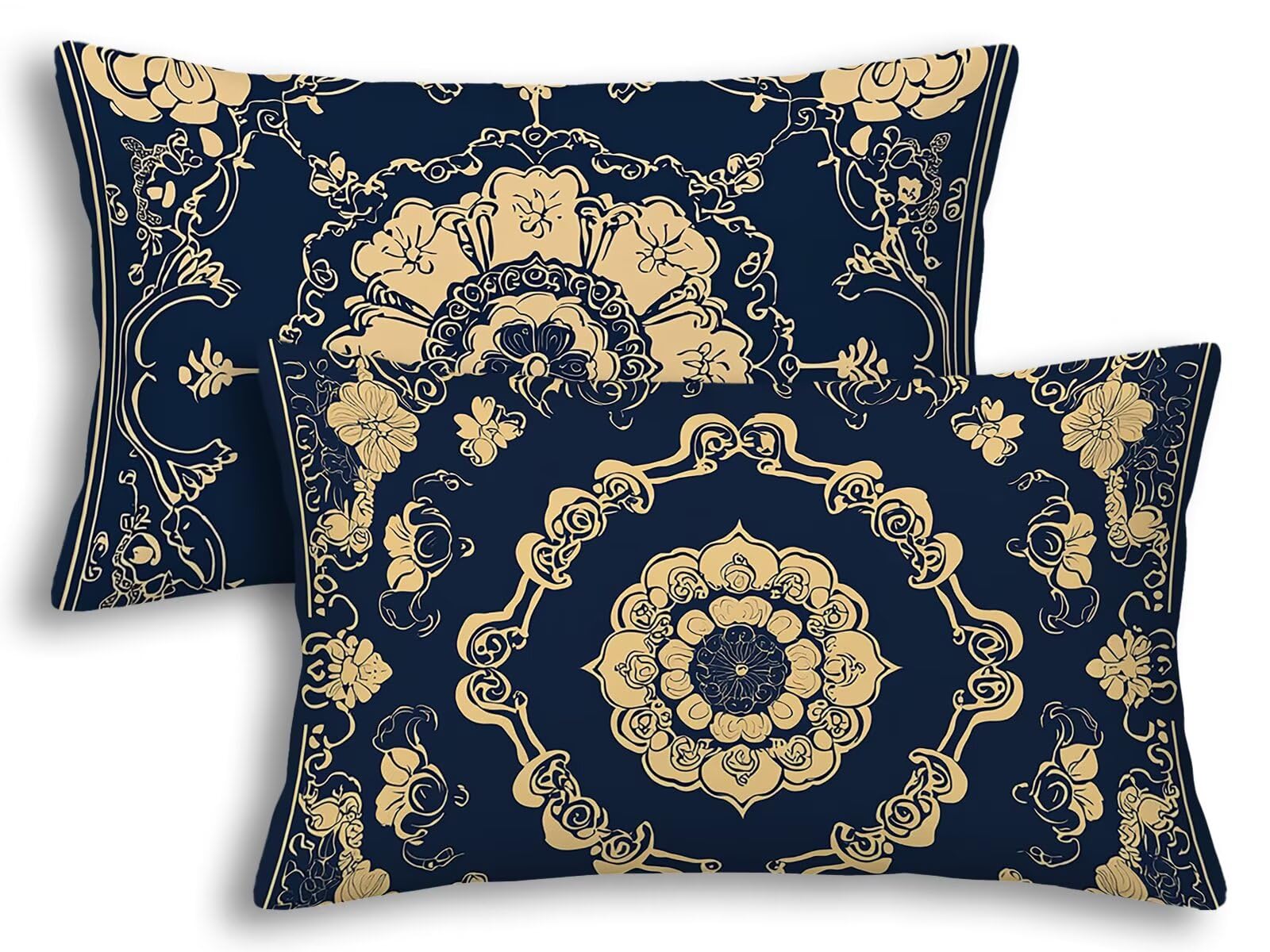 Housse de coussin bleu rectangulaire bohème 40x80 pour sublimer votre canapé de salon