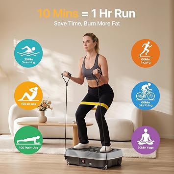 Also GO Vibration Plate Exercise Machine for Lymphatic Drainage, 10 Preset Modes & 200-Level Vibrating Platform for Whole Body Fitness, Bluetooth Audio, Home Gym Shake Plate with Resistance Bands