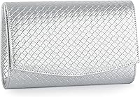 Vista 1 de WALLYN'S Carteras de cuero tejidas para mujer, monederos de embrague de moda, bolso de noche color sólido (plata plateada), plateado