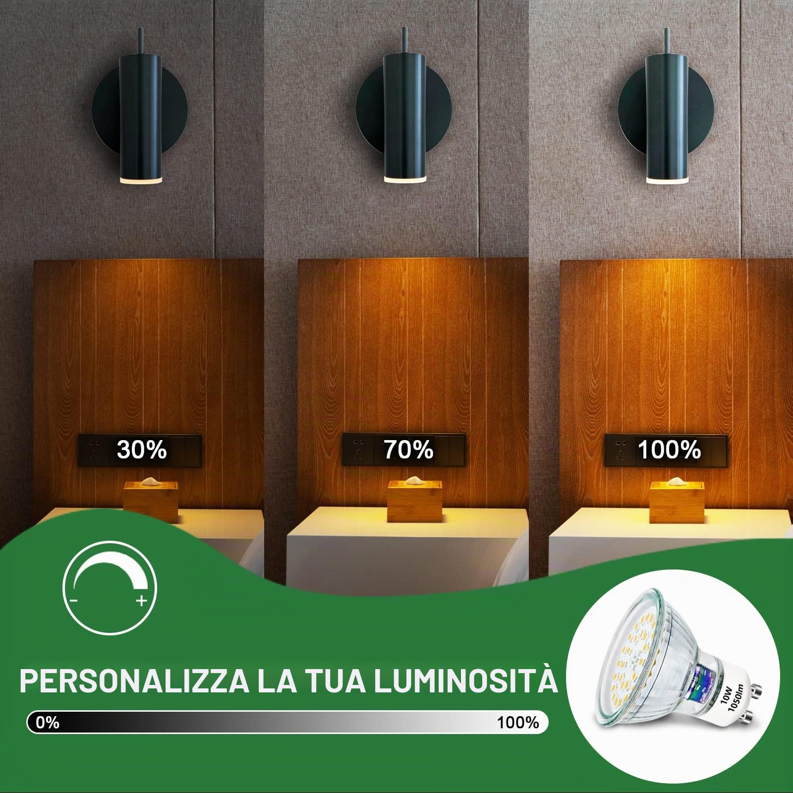 Lampadina GU10 LED Dimmerabile 10W Lampadine Equivalente alogeno 100W Lampadine Alogene Luminose 1050Lumen 4500K