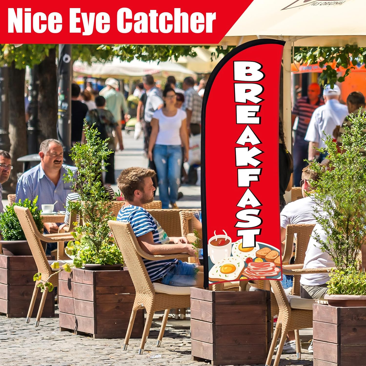 Hahafelt 2 Sets Breakfast Feather Flag Kit 8ft Breakfast Swooper Flag Special Restaurant Advertising Feather Banner with Ground Stake and Portable Bag Advertising Sign for Business(Red)