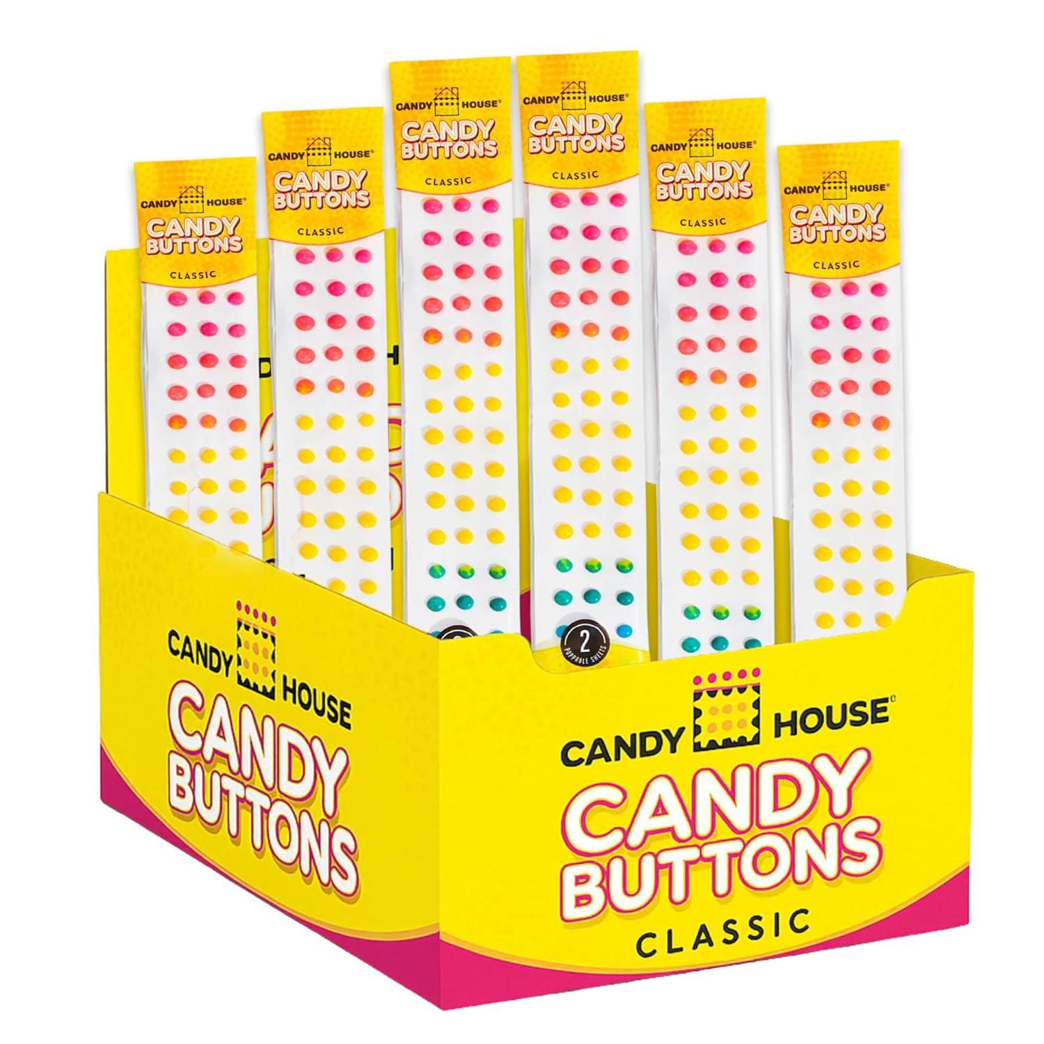 Candy House Classic Candy Buttons – Original Rainbow Edible Buttons on Paper, Sweet & Fun Classic Treats, Vintage Dots Candies, Nostalgic Candy Snack, 24 Strips (Pack of 12)