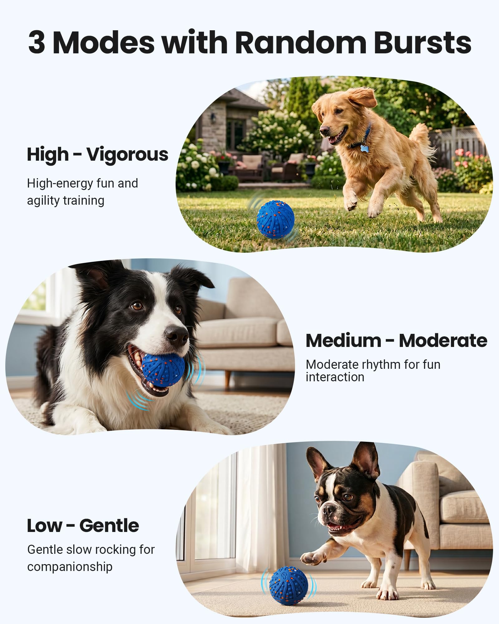 Juguetes interactivos para perros, juguete de bola rodante automática con golpes amigables con los dientes, control remoto, 3 modos de movimiento, bola recargable para perros con material ETPU, IP67