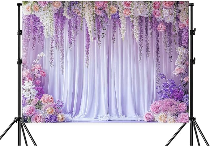 Fondo de pared floral morado para fotografía de bodas y eventos miniatura 4