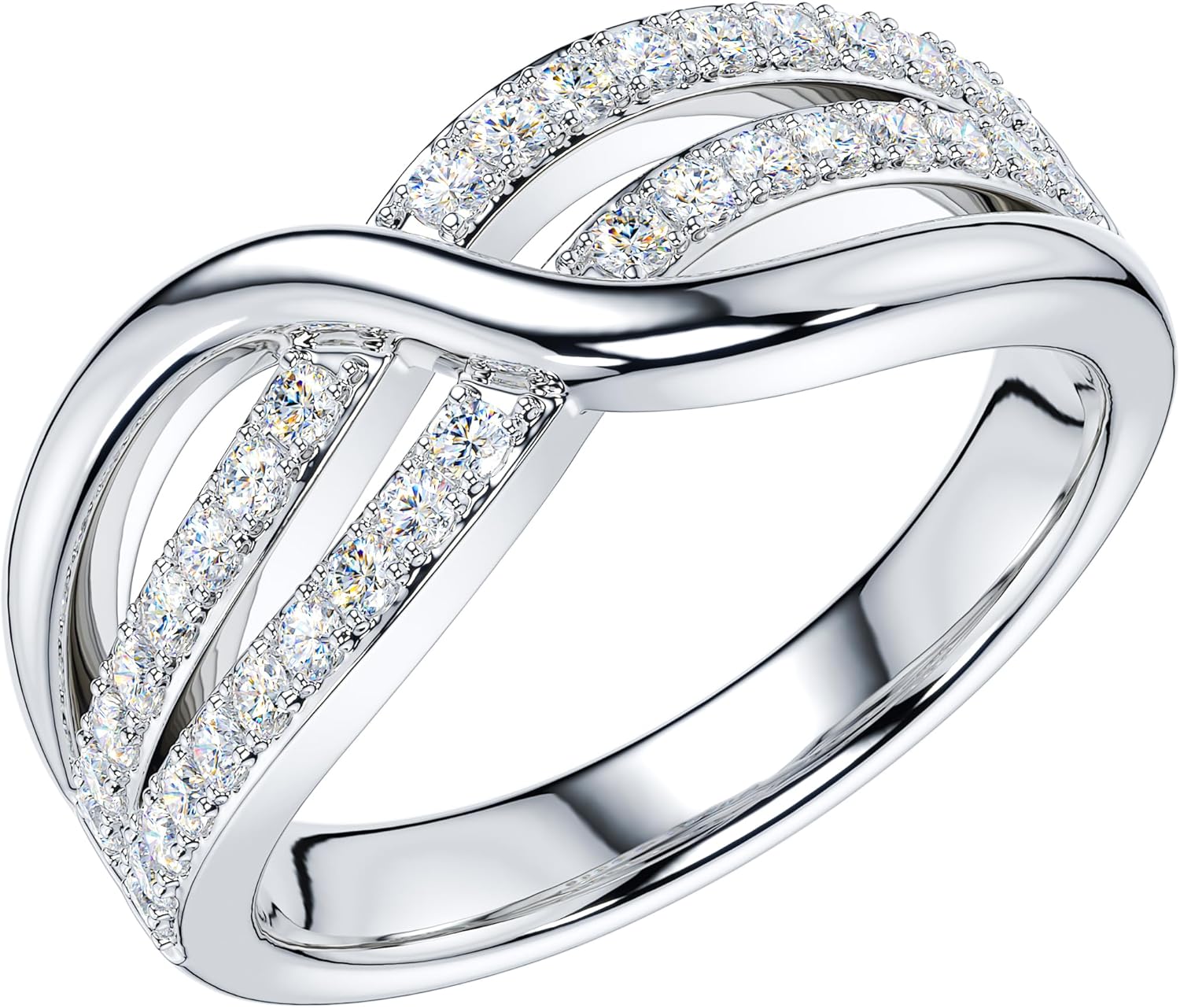 THELANDA Genuine Moissanite or Simulated Diamond Sterling Silver 7.8mm Criss Cross Crossover Infinity Knot Wedding Ring For Couples - Image 2