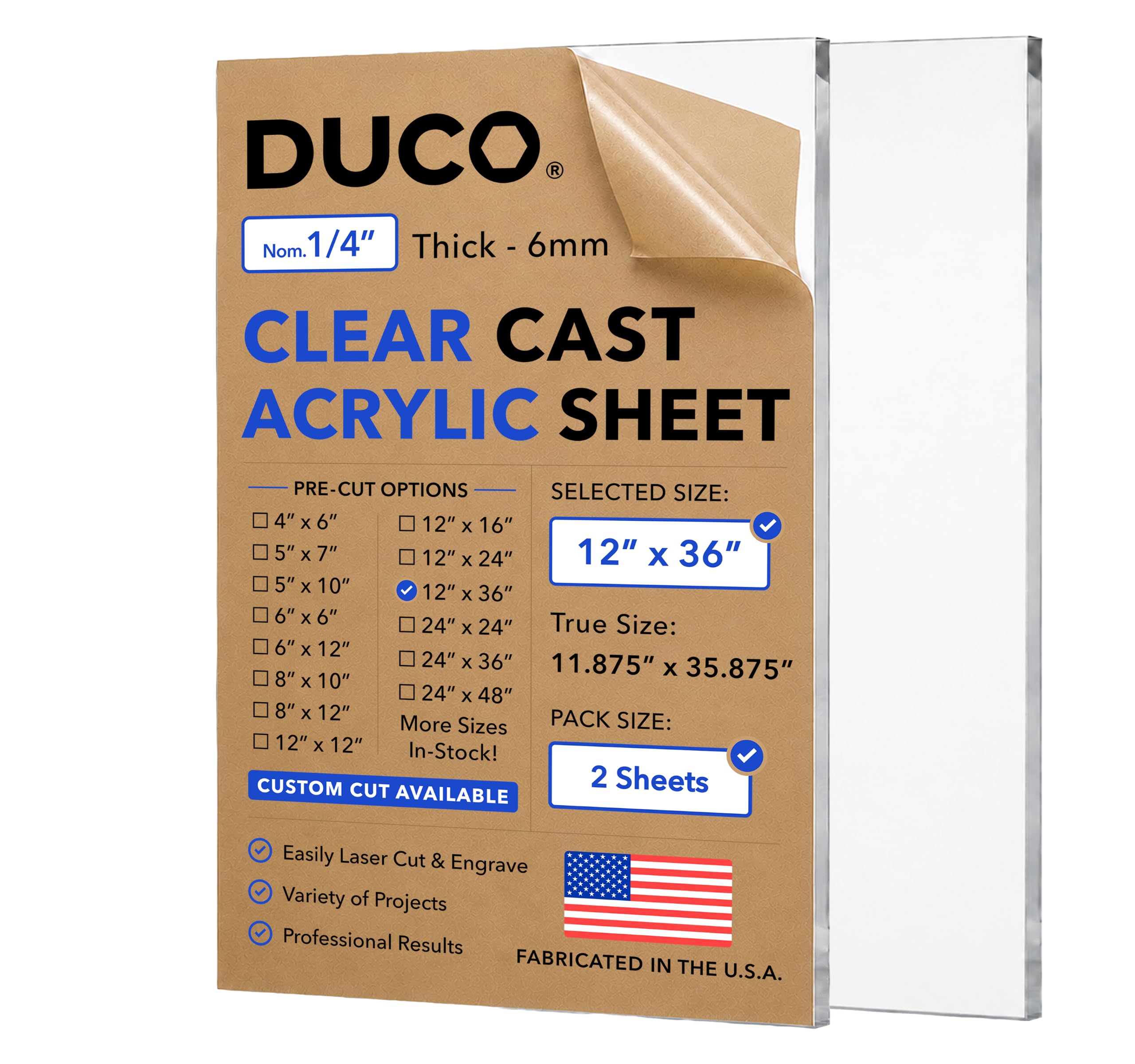 Clear Acrylic Sheet - 12"x12" Plexiglass -16