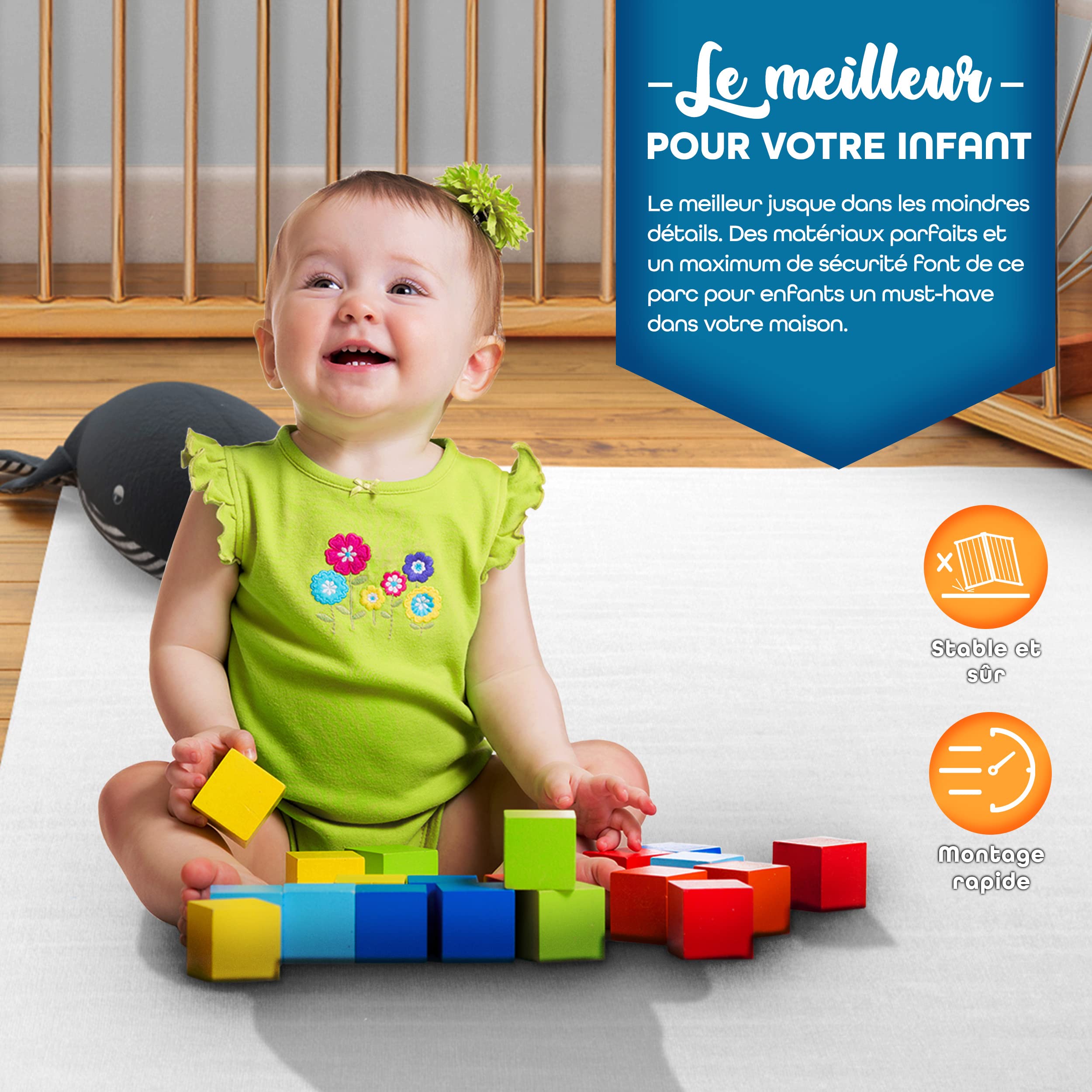 KIDUKU® Barrière de sécurité Parc bébé XXL 7,2 mètres, pliant, porte inclus, à 8 pièces, forme individuelle selon votre choix (Jaune)