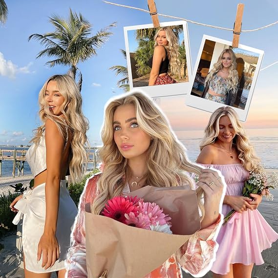 XIXIBI Long Blonde Womens Wig Ombre Beach Blond Highlights Curly Wavy Hair
