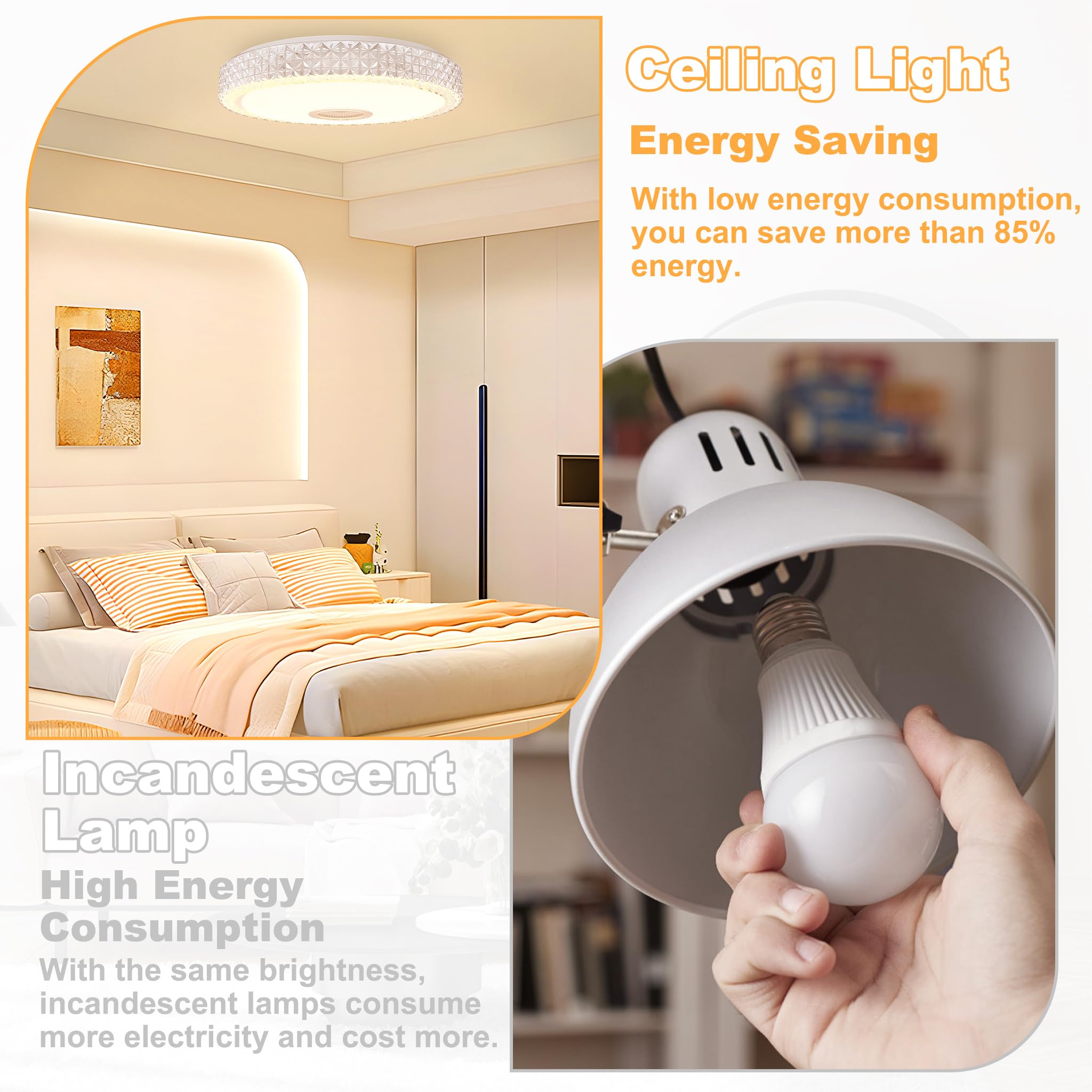 NAIZY Lámpara de techo LED de 60 W, regulable, con cristales acrílicos, mandos a distancia, control i-link, lámpara moderna, diámetro de 48 x 8 cm, incluye altavoz Bluetooth