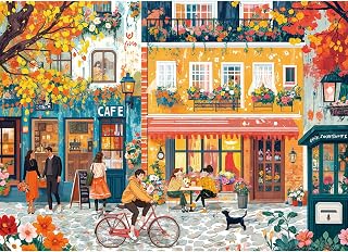 1000 Piece Jigsaw Puzzle for Adults - Romantic European Street, Perfect Interlock No Dust, Poster Included, Home Decor Gift