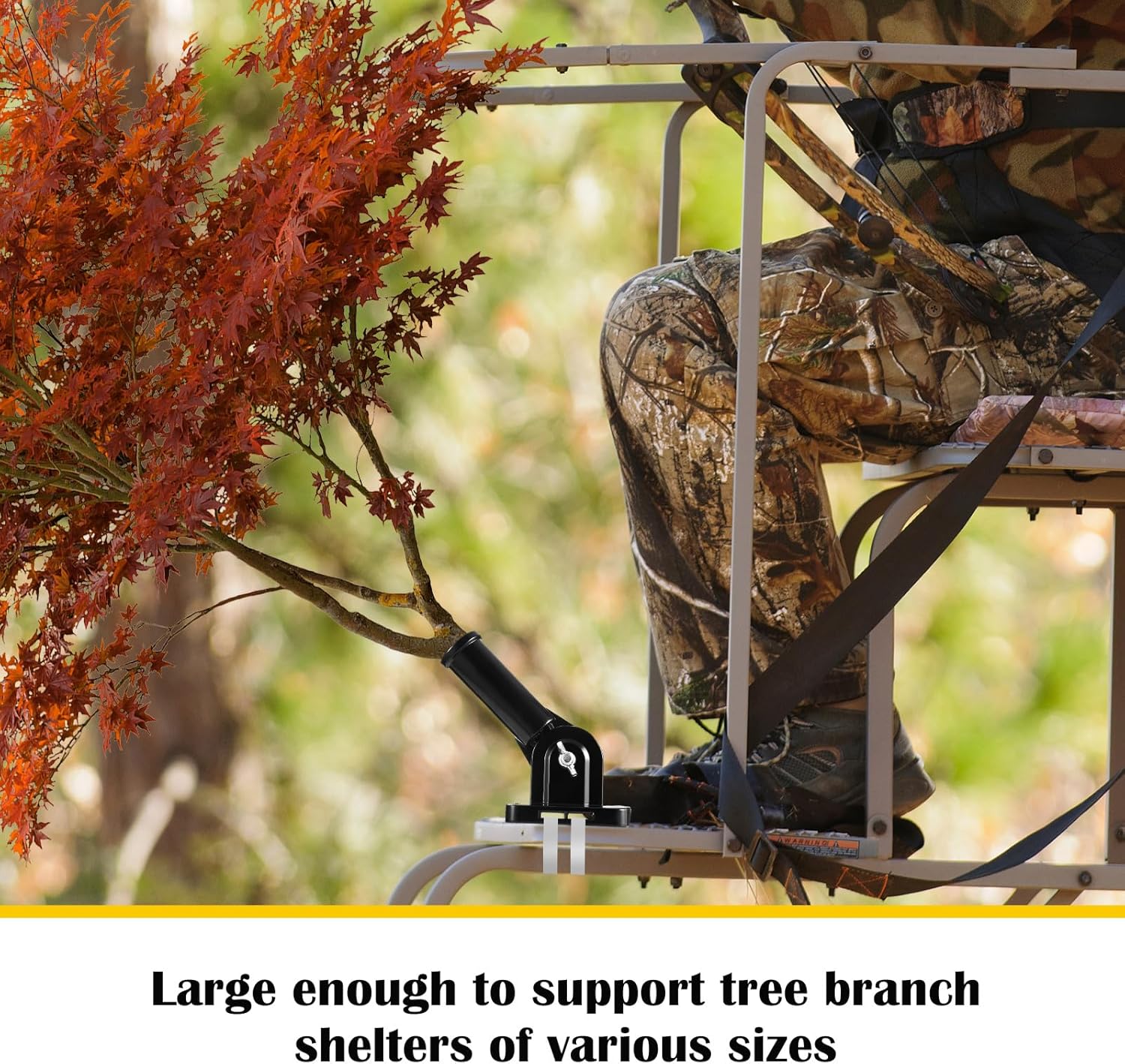 Hungdao 4 Pcs Metal Hunting Tree Stand Branch Holders Set, Adjustable Branch Brackets Deer Hunting Blind Accessories, Tree Stand Camouflage Support Holder with Fixing Straps for Treestand Platform
