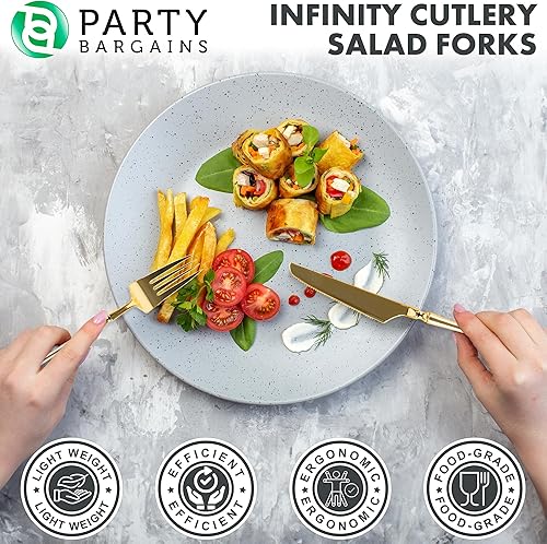 Miniatura 7 de Party Bargains Tenedores desechables de plástico para ensalada, 20 unidades, dorado, diseño moderno infinito, cubiertos de cocina, perfectos para