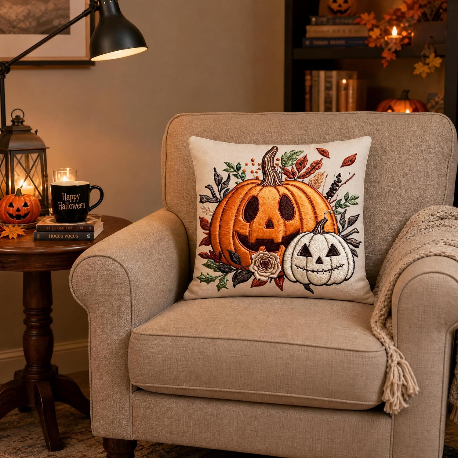 Maple Leaf Pumpkin Linen Throw Pillow Cover 18x18 for Sofa image 5
