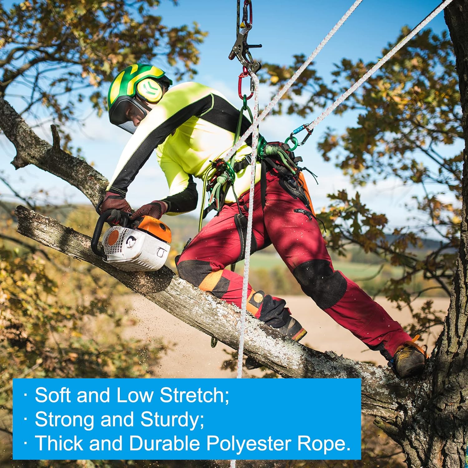 SearQing Arborist Bull Rope, 5/8 in x 200 FT Polyester Tree Hoist Rigging Line, Bull Rope for Pulling Trees, Tie, Swing and Knot (White and Red)